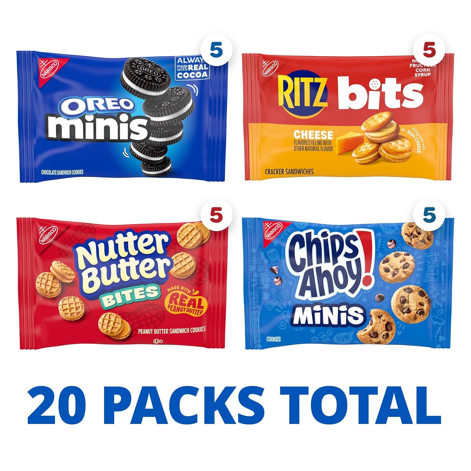image:imageNabisco Classic Mix Variety Pack Oreo Mini Chips Ahoy Mini Nutter Butter Bites Ritz Bits Cheese 20 Snack Packs