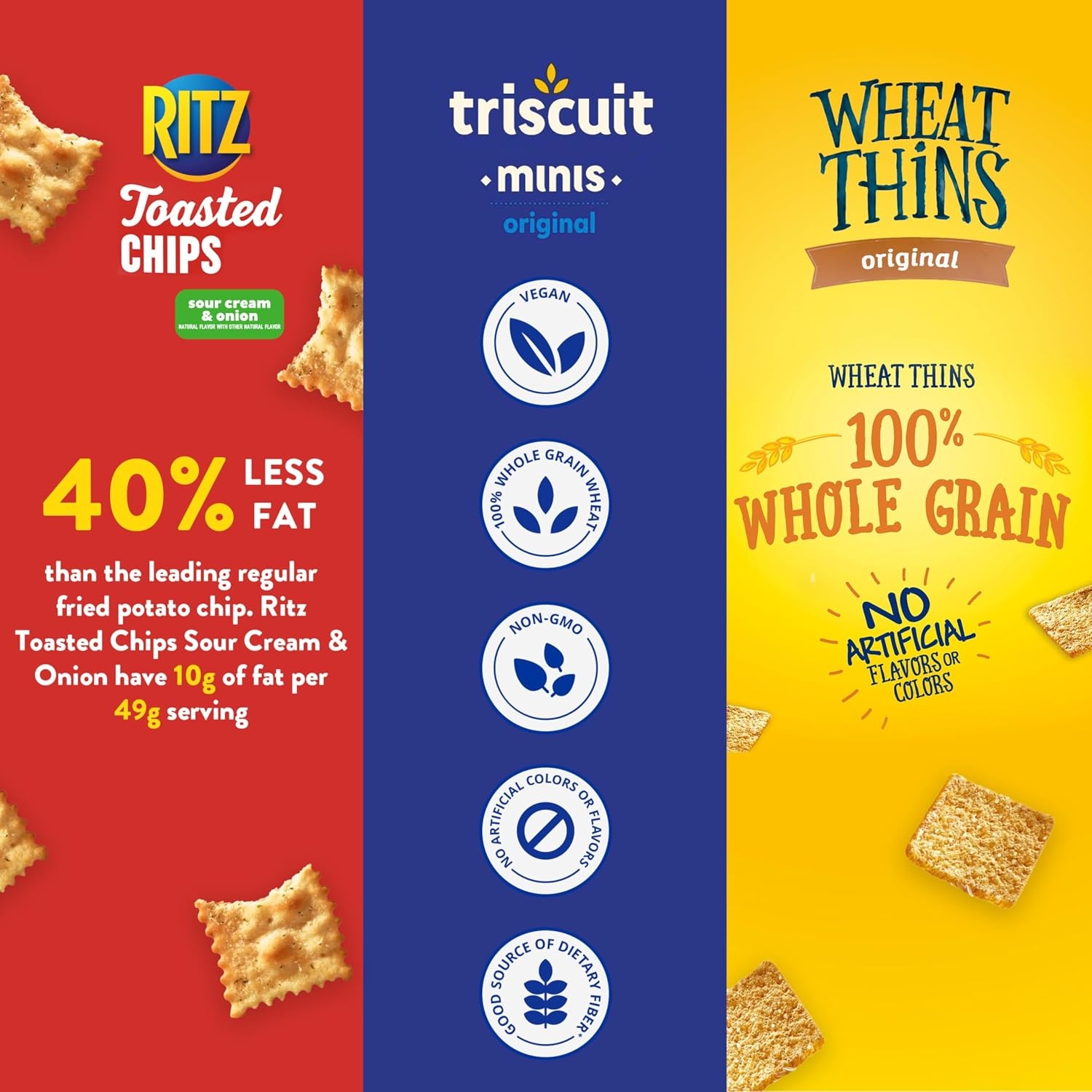 image:imageNabisco Cracker Variety Pack RITZ Toasted Chips Wheat Thins Snacks Whole Grain Wheat Crackers and Triscuit Minis Whole Grain Wheat Vegan Crackers 40 Snack Packs151 Ounce Pack of 40