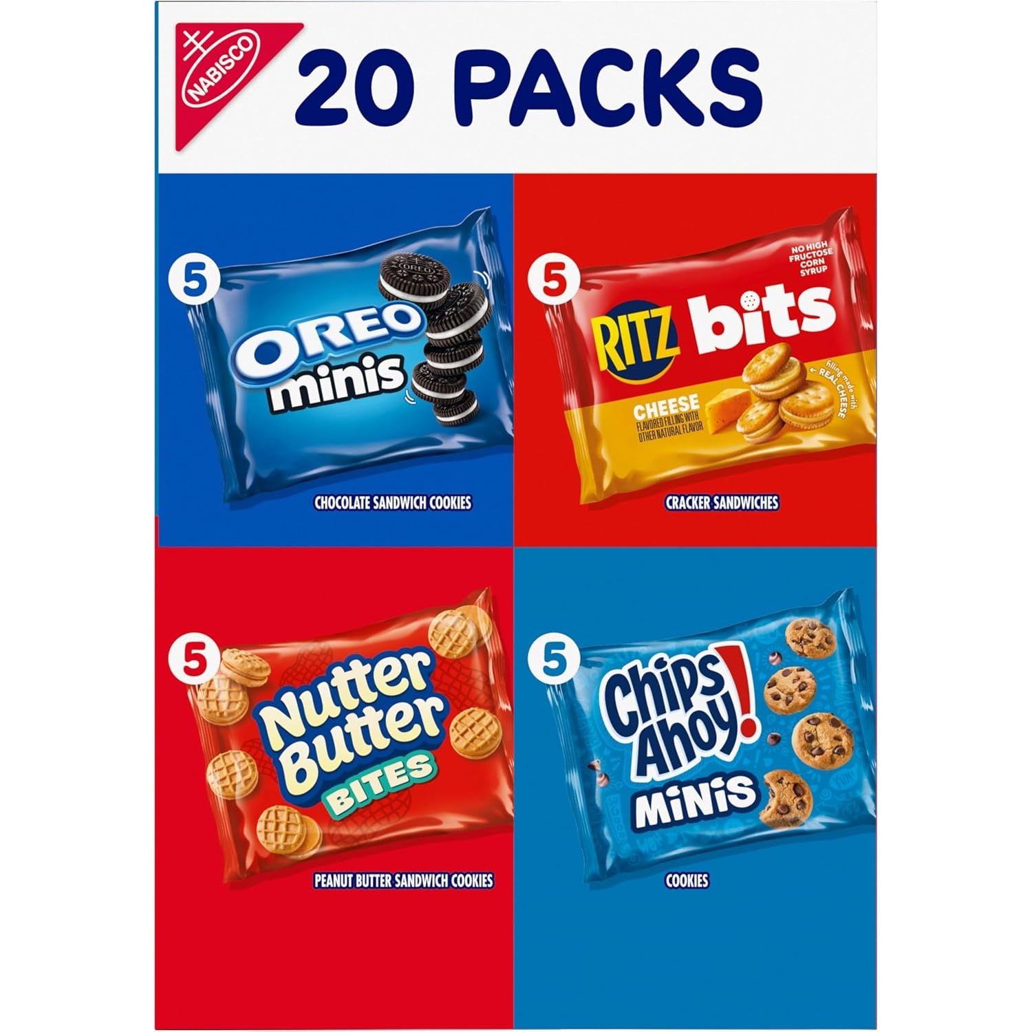image:imageNabisco Snacks Variety Pack OREO Minis Nutter Butter Bites CHIPS AHOY Minis Cookies and RITZ Bits Cheese Sandwich Crackers 20 Snack Packs1 Ounce Pack of 20