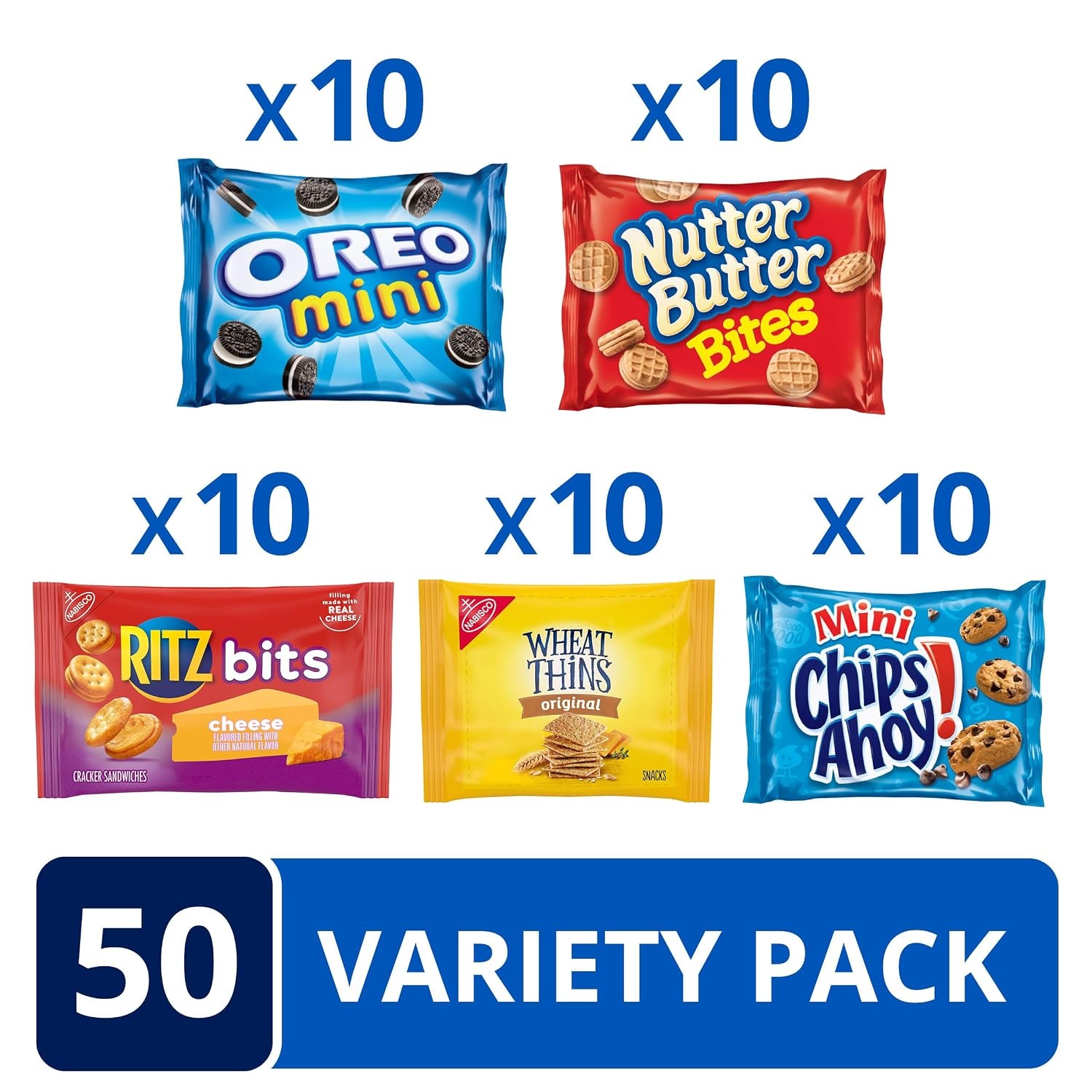 image:imageOREO Mini Cookies Mini CHIPS AHOY Cookies RITZ Bits Cheese Crackers Nutter Butter Bites amp Wheat Thins Crackers Nabisco Cookie amp Cracker Variety Pack 50 Snack Packs