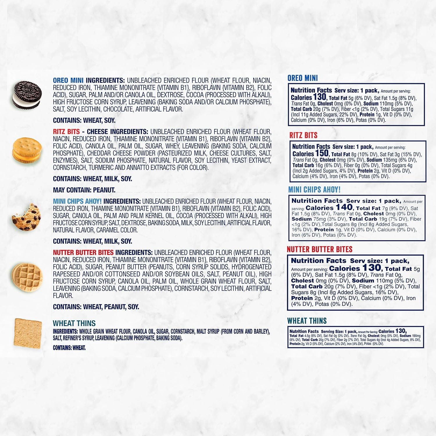 image:imageOREO Mini Cookies Mini CHIPS AHOY Cookies RITZ Bits Cheese Crackers Nutter Butter Bites amp Wheat Thins Crackers Nabisco Cookie amp Cracker Variety Pack 50 Snack Packs