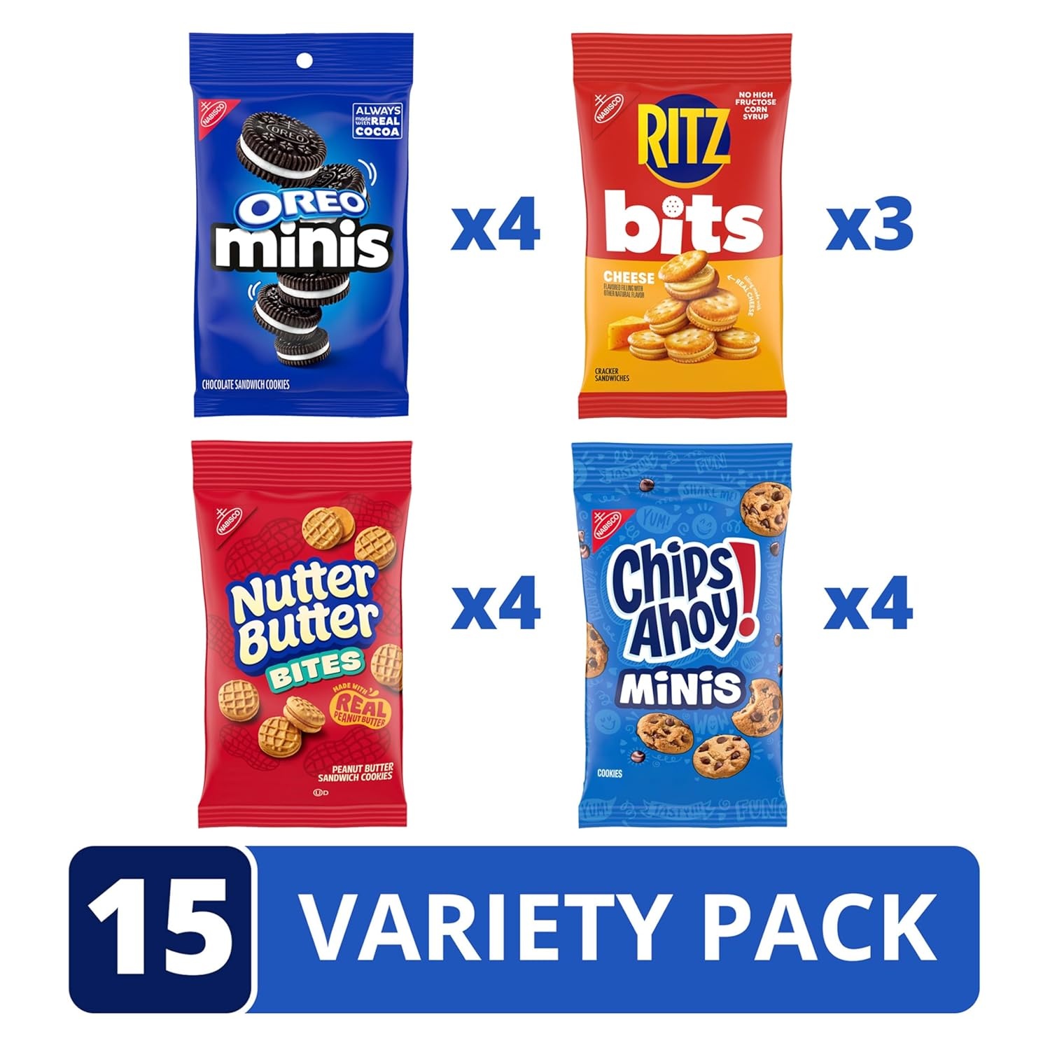 image:imageOREO Minis Cookies CHIPS AHOY Minis Cookies Nutter Butter Bites amp RITZ Bits Cheese Crackers Variety Pack 15 Snack Packs3 Ounce Pack of 1