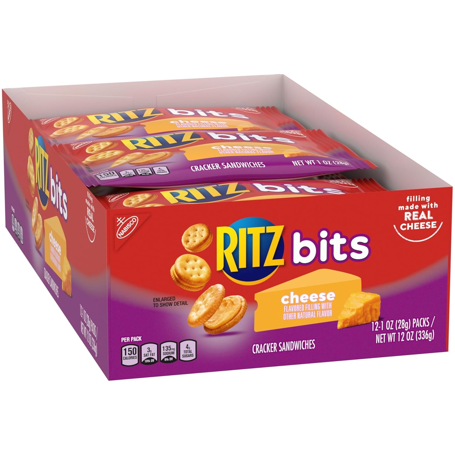image:imageRITZ Bits Cheese Sandwich Crackers Bulk Lunch Snacks 48 Snack Packs 4 Boxes1 Ounce Pack of 12