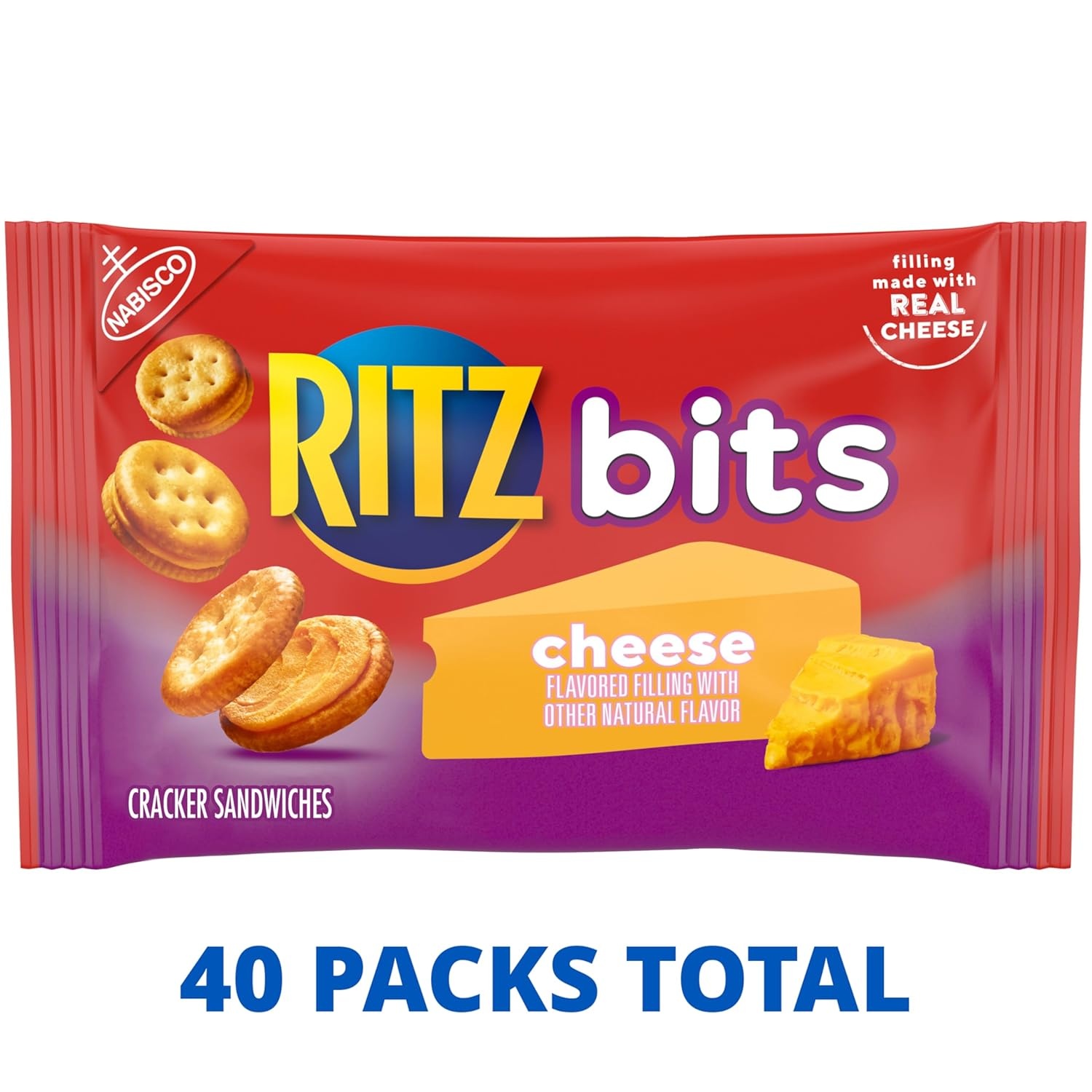image:imageRITZ Bits Cheese Sandwich Crackers Bulk Lunch Snacks for Kids and Adults 40 Total Snack Packs 4 Boxes40 Ounce Pack of 2