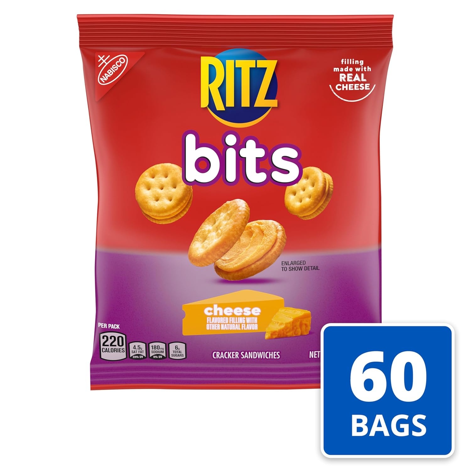 image:imageRITZ Bits Cheese Sandwich Crackers Snacks for Kids and Adults Bulk Lunch Snacks 60 15 oz PacksCheese