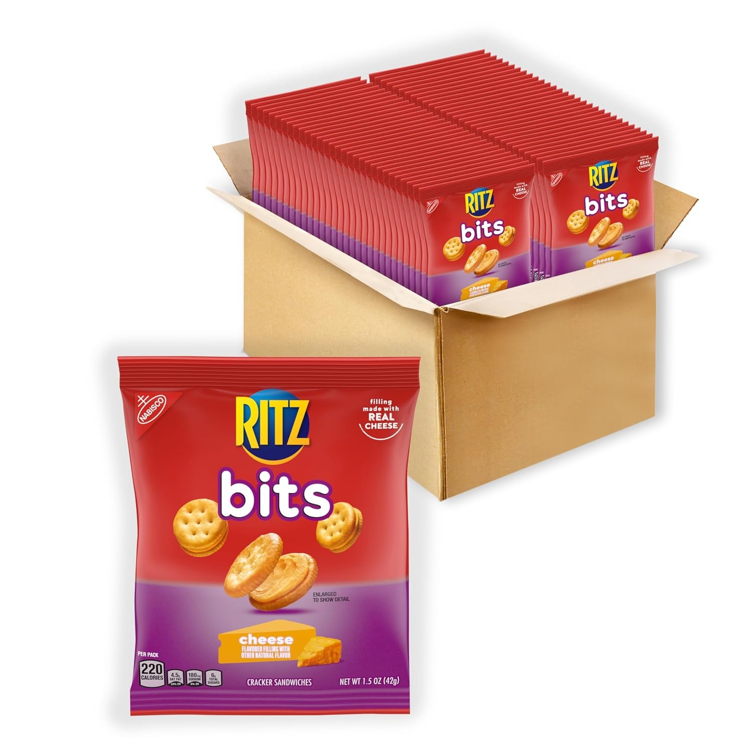 image:imageRITZ Bits Cheese Sandwich Crackers Snacks for Kids and Adults Bulk Lunch Snacks 60 15 oz PacksCheese