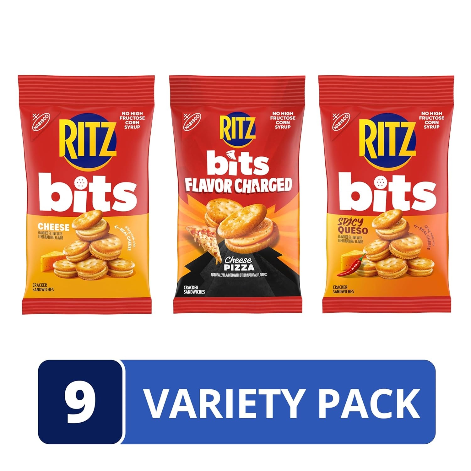 image:imageRITZ Bits Flavor Charged Sandwich Crackers Variety Pack Snacks for Kids and Adults Lunch Snacks 93 oz Bags