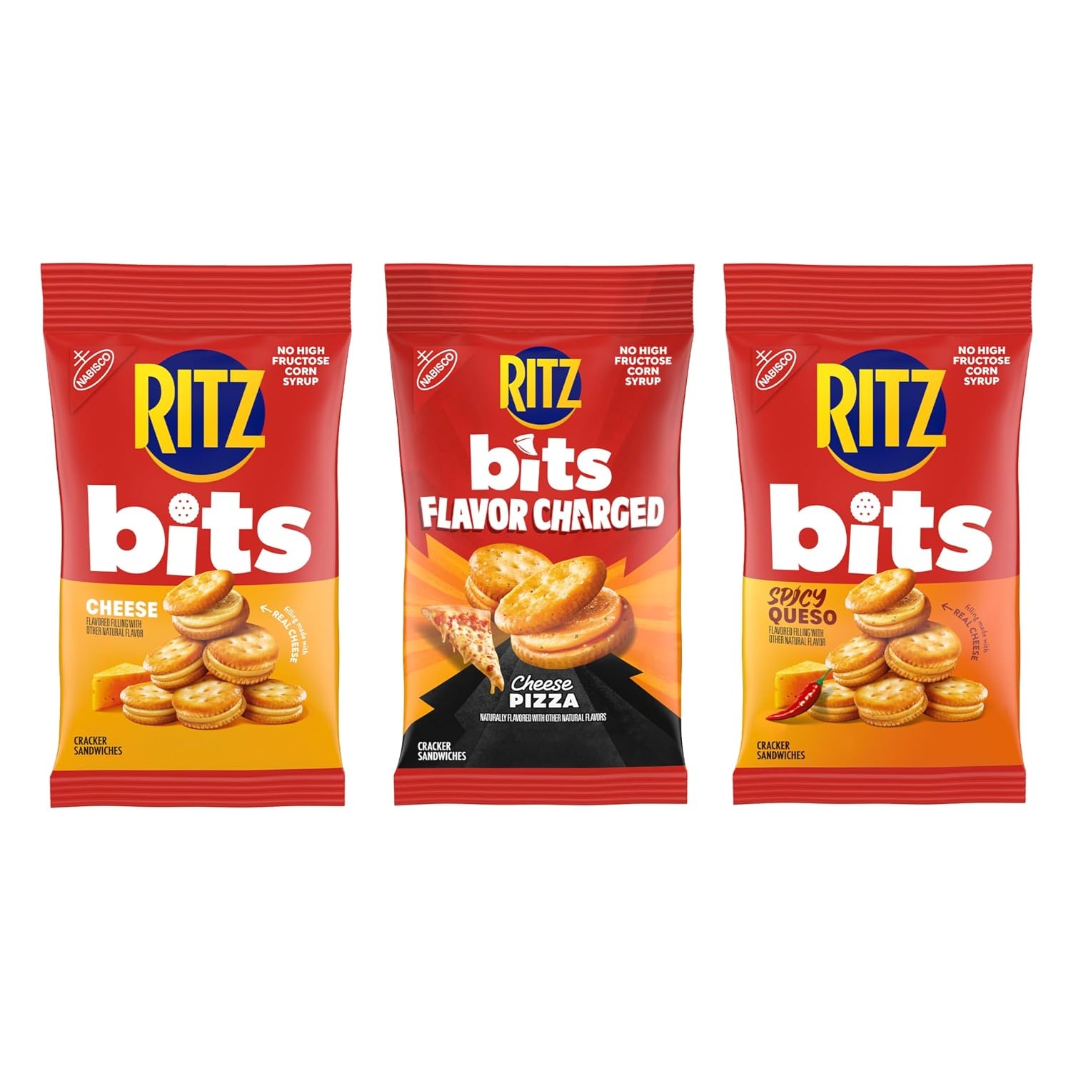 image:imageRITZ Bits Flavor Charged Sandwich Crackers Variety Pack Snacks for Kids and Adults Lunch Snacks 93 oz Bags