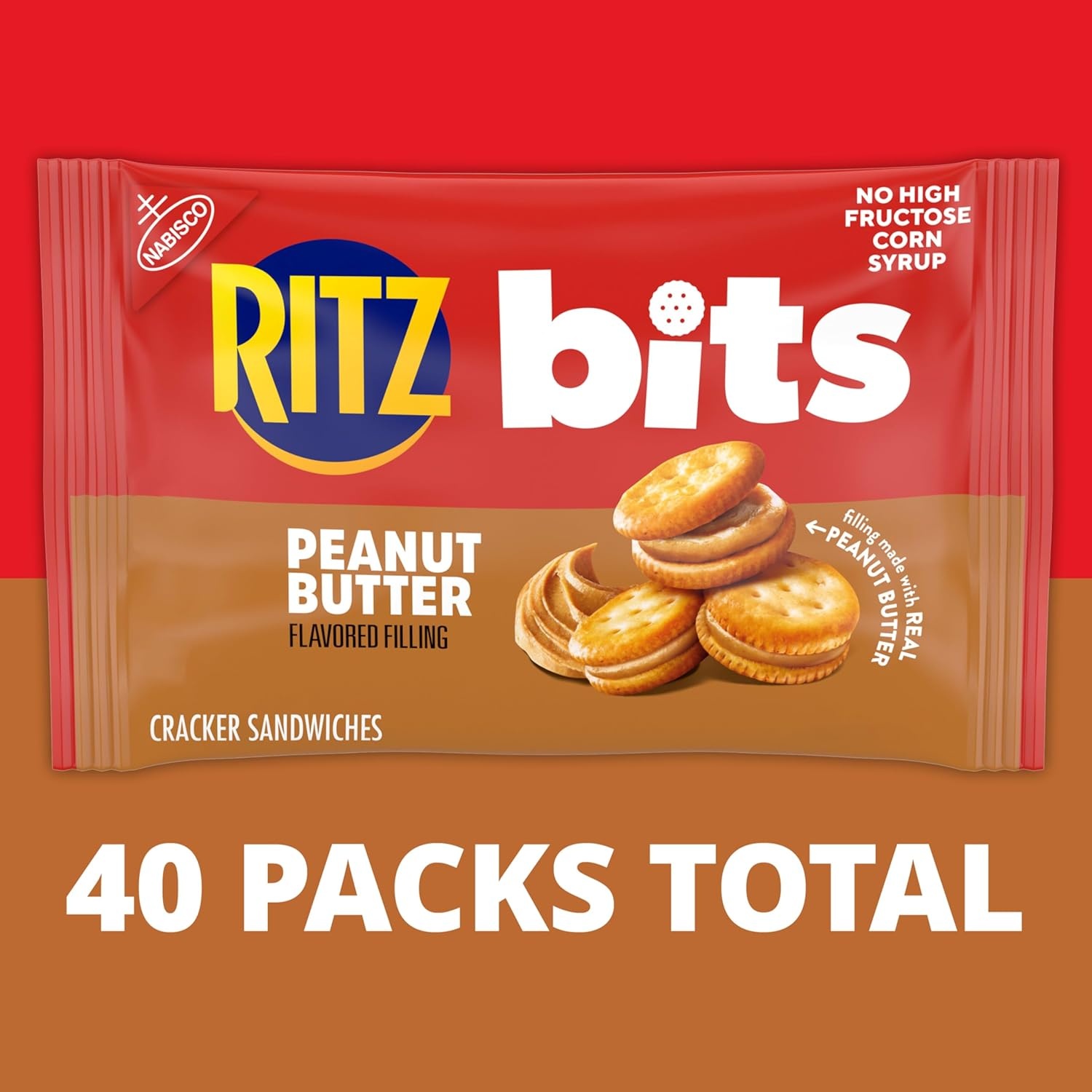image:imageRITZ Bits Peanut Butter Sandwich Crackers Bulk Lunch Snacks 40 Snack Packs 4 Boxes
