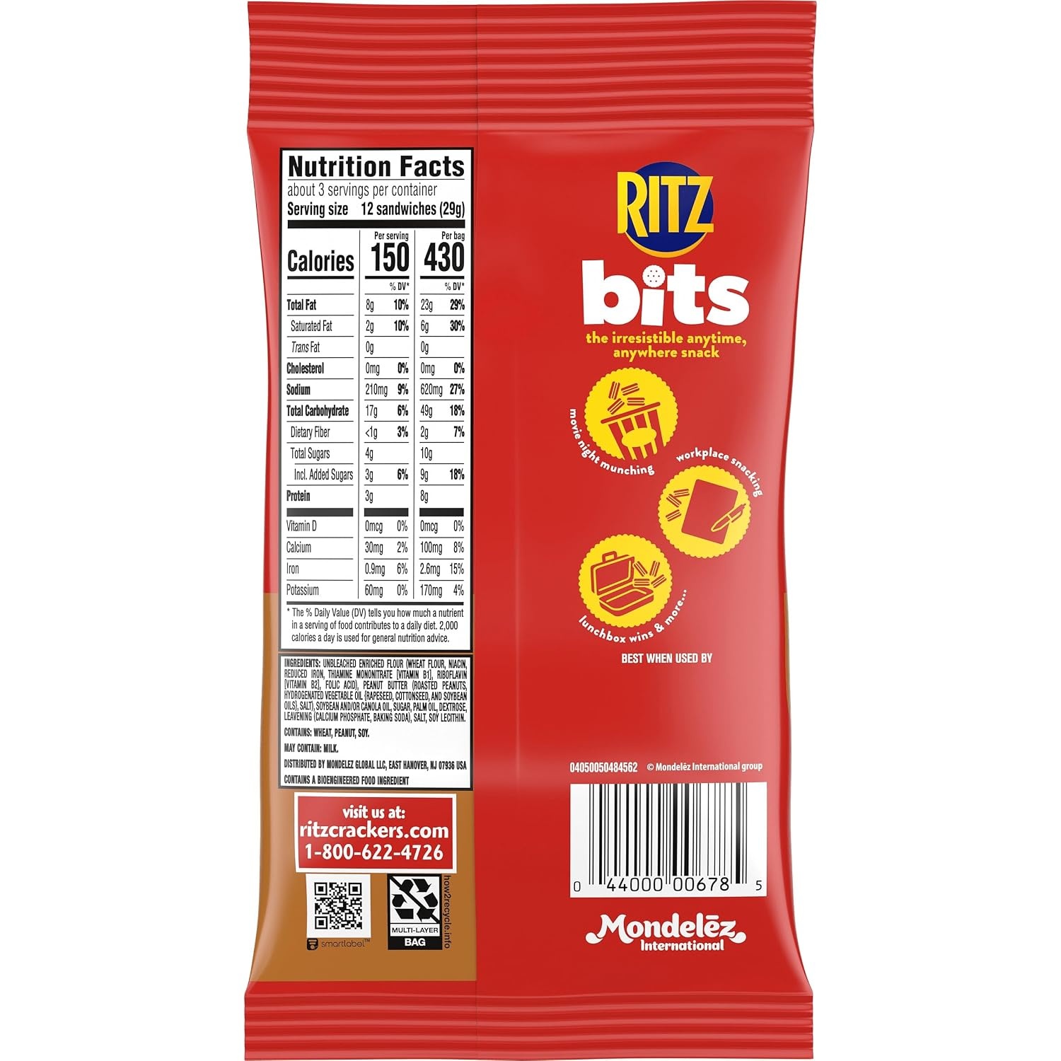 image:imageRITZ Bits Peanut Butter Sandwich Crackers Snacks for Kids and Adults Lunch Snacks 3 oz