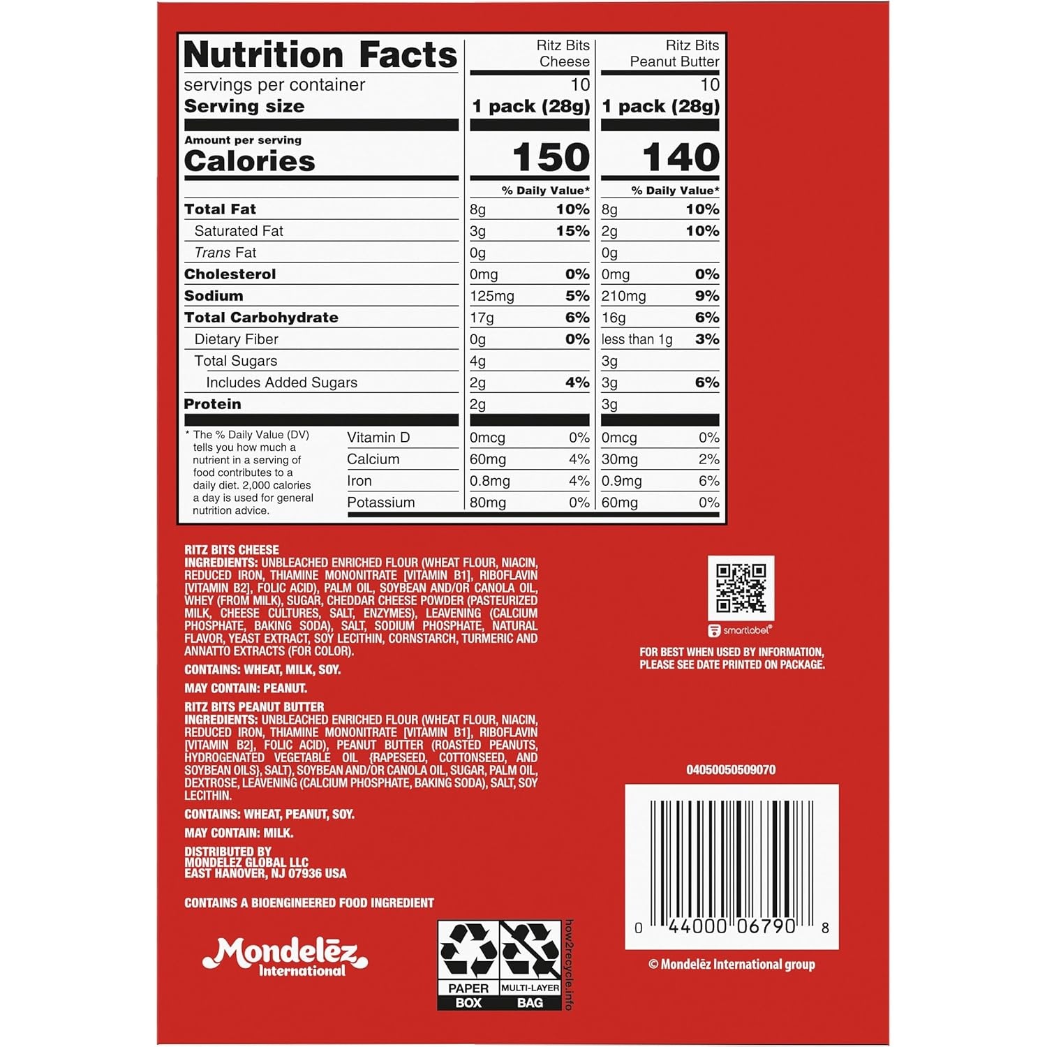 image:imageRITZ Bits Peanut Butter and RITZ Bits Cheese Sandwich Crackers Variety Pack Lunch Snacks for Kids and Adults 20 Snack Packs20 Ounce Pack of 1