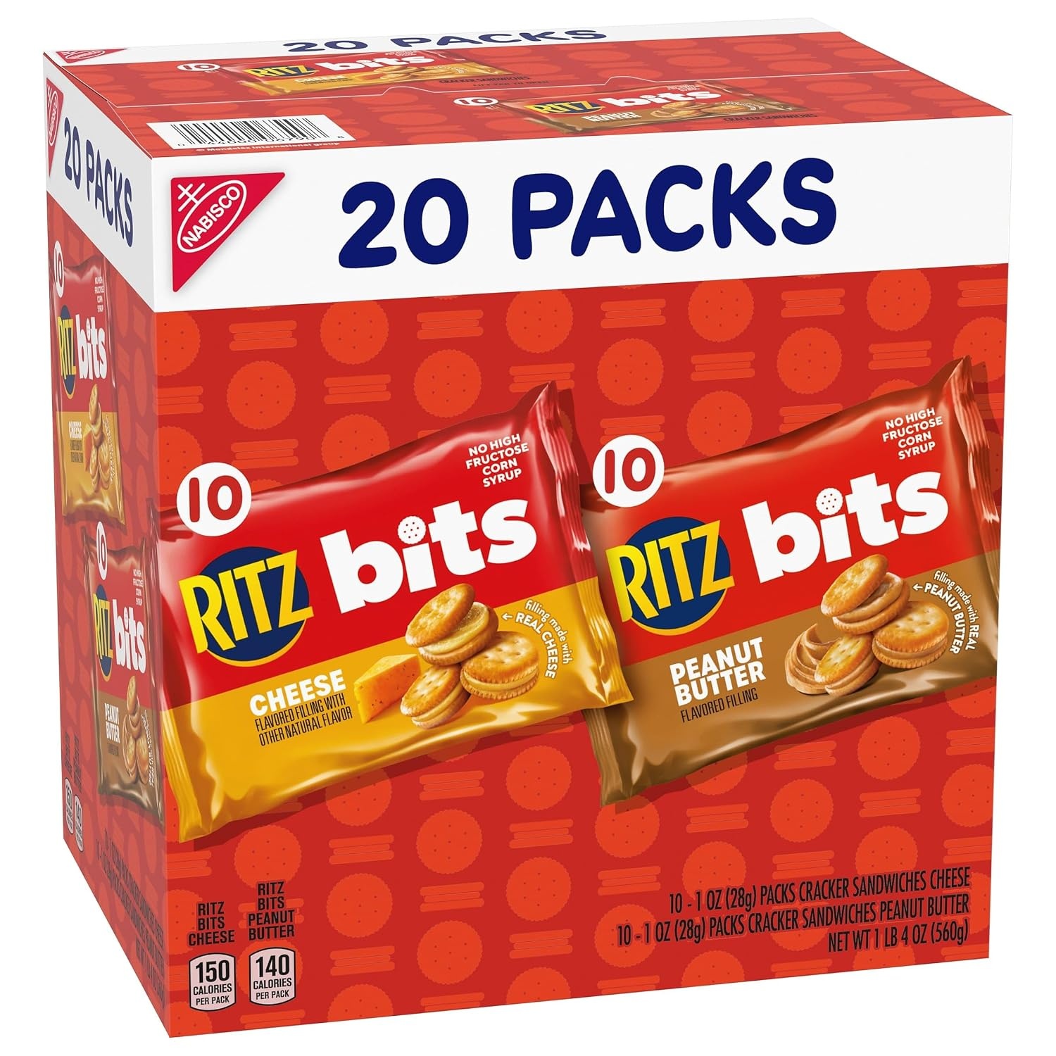 image:imageRITZ Bits Peanut Butter and RITZ Bits Cheese Sandwich Crackers Variety Pack Lunch Snacks for Kids and Adults 20 Snack Packs20 Ounce Pack of 1