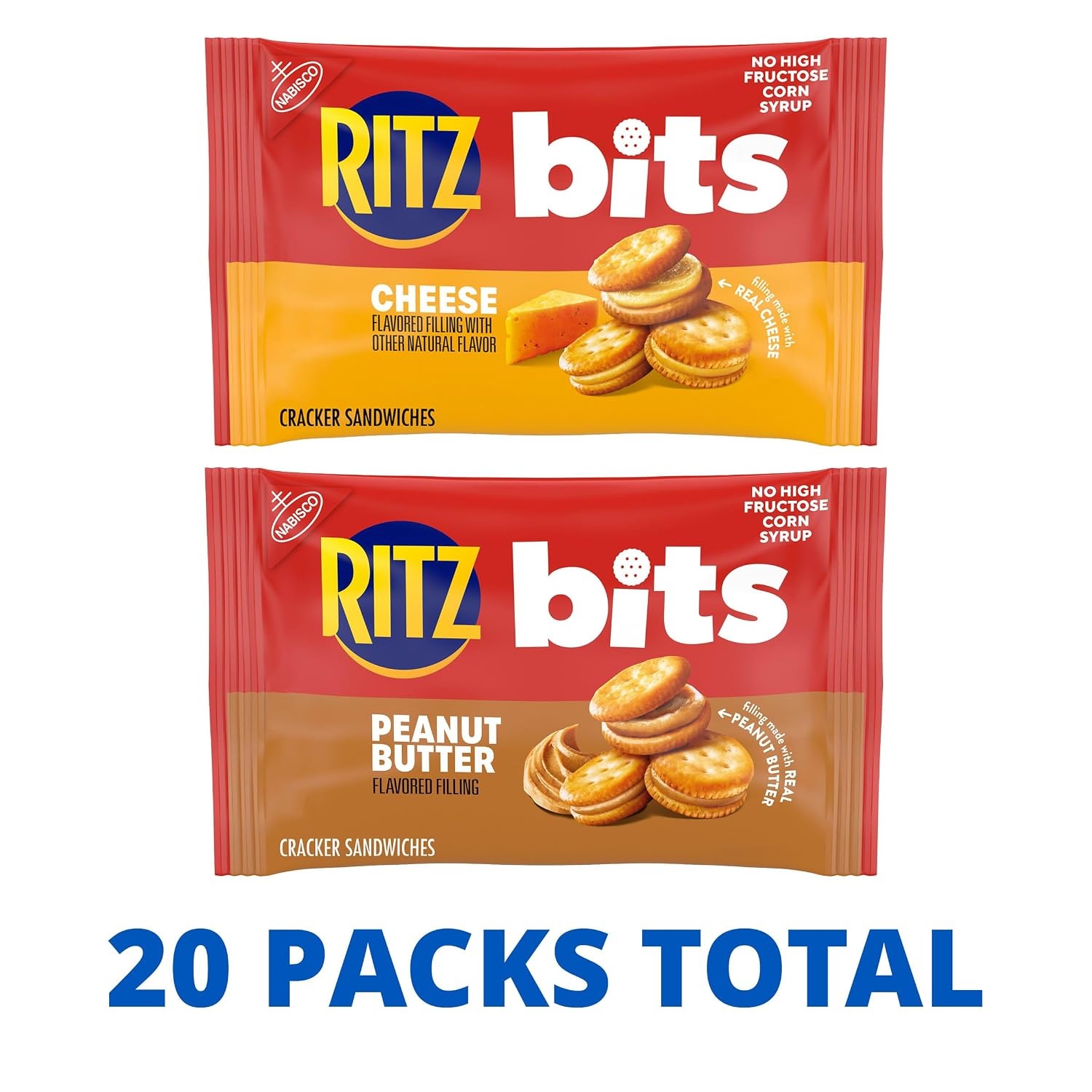 image:imageRITZ Bits Peanut Butter and RITZ Bits Cheese Sandwich Crackers Variety Pack Lunch Snacks for Kids and Adults 20 Snack Packs20 Ounce Pack of 1