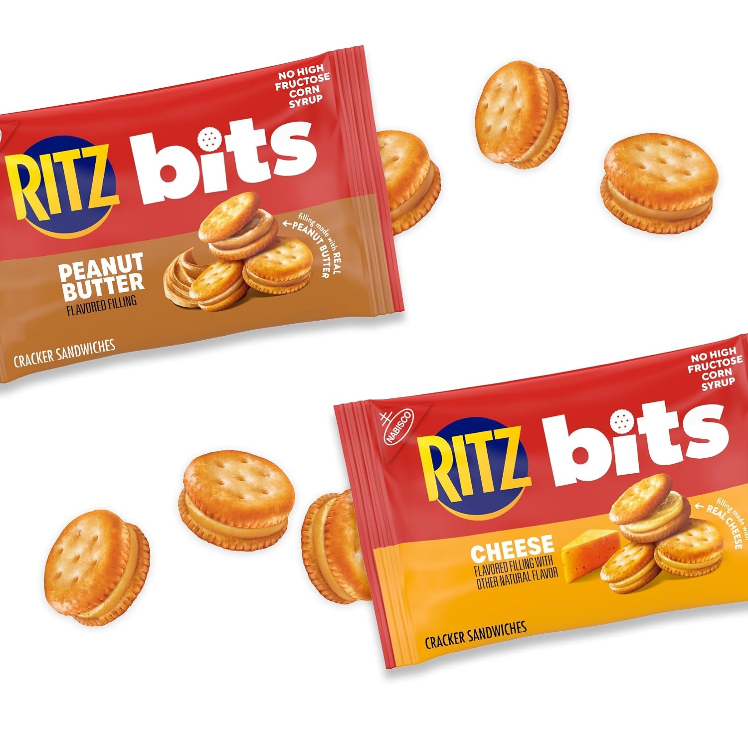 image:imageRITZ Bits Peanut Butter and RITZ Bits Cheese Sandwich Crackers Variety Pack Lunch Snacks for Kids and Adults 20 Snack Packs20 Ounce Pack of 1