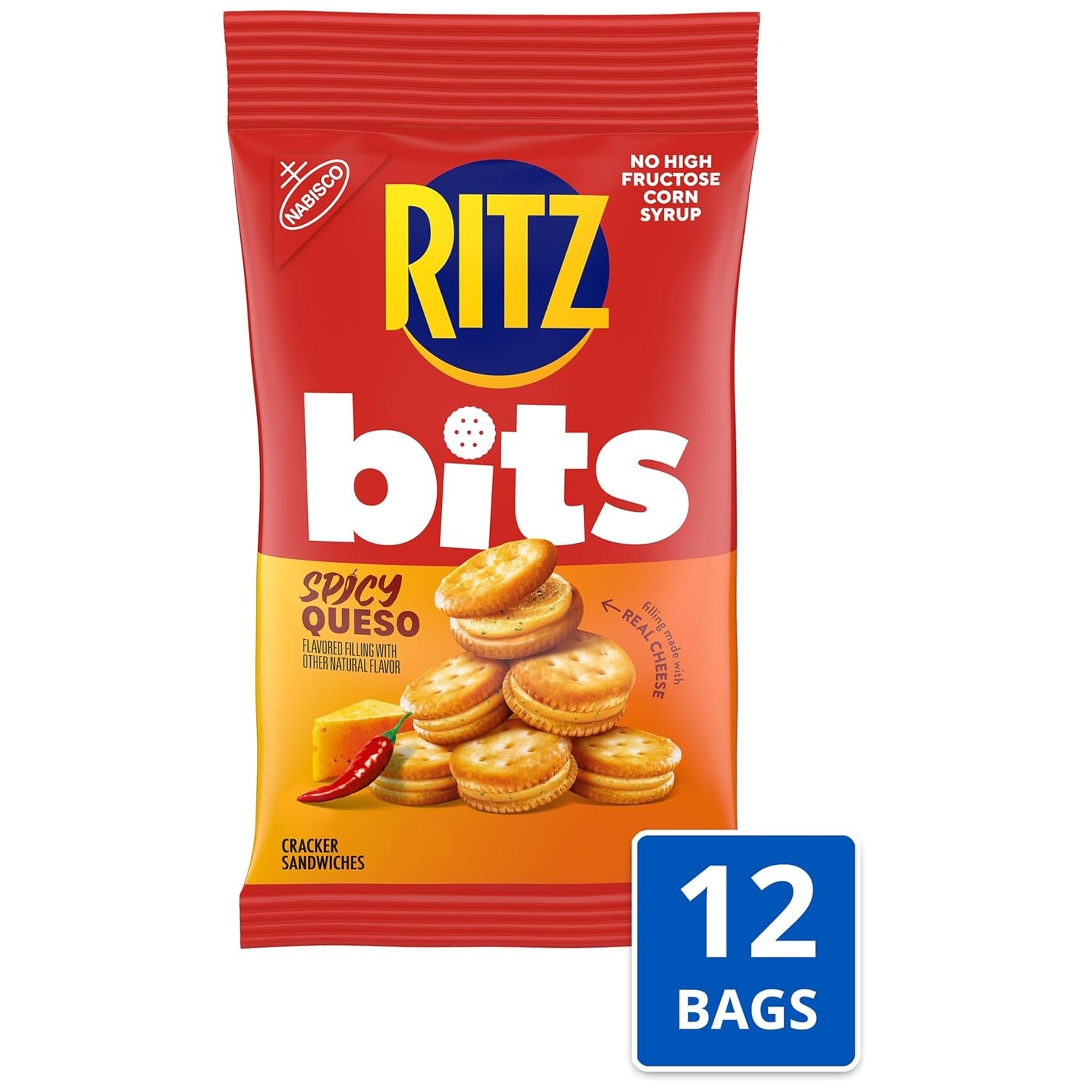 image:imageRITZ Bits Spicy Queso Cheese Sandwich Crackers Snacks for Kids and Adults Lunch Snacks 123 oz Bags