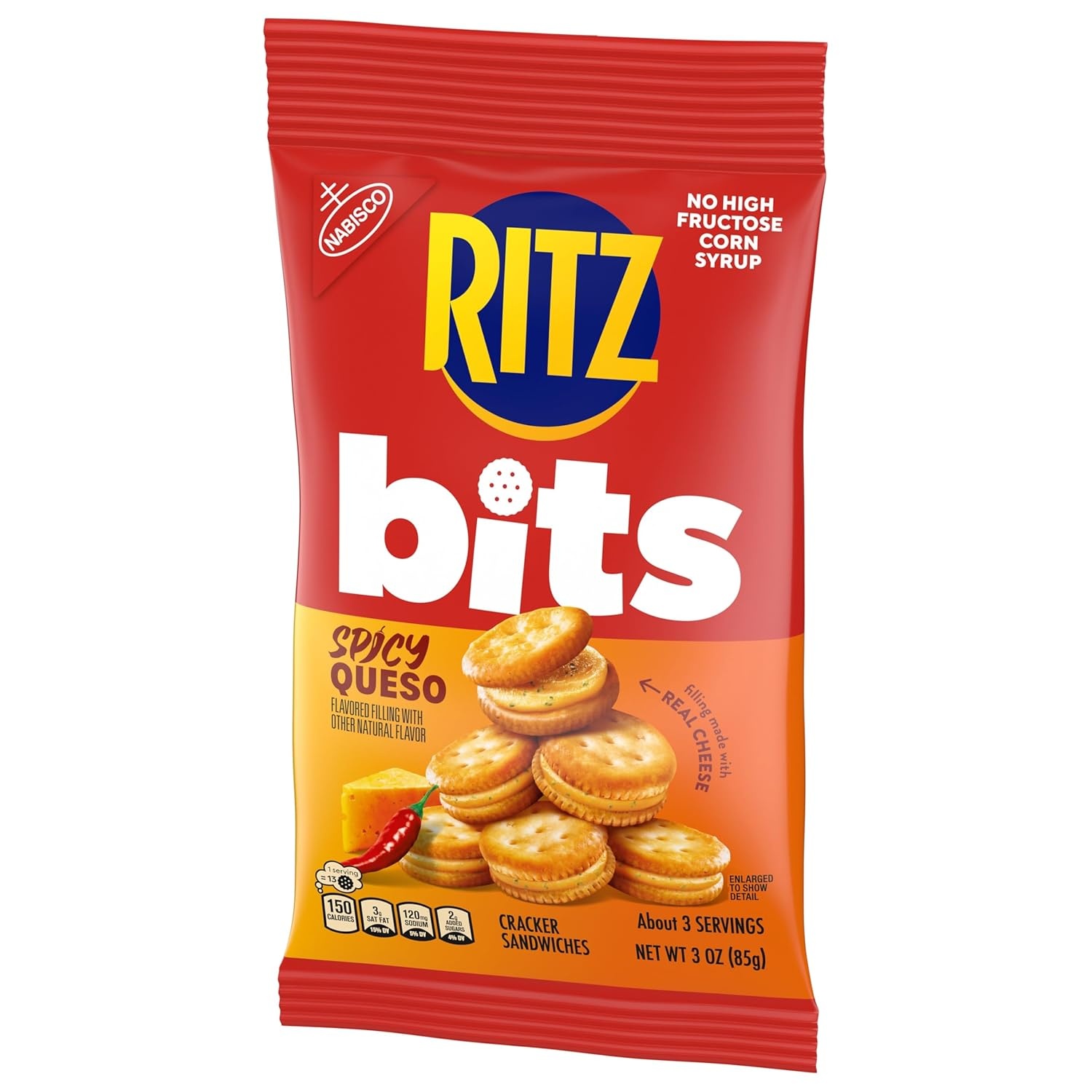 image:imageRITZ Bits Spicy Queso Cheese Sandwich Crackers Snacks for Kids and Adults Lunch Snacks 123 oz Bags