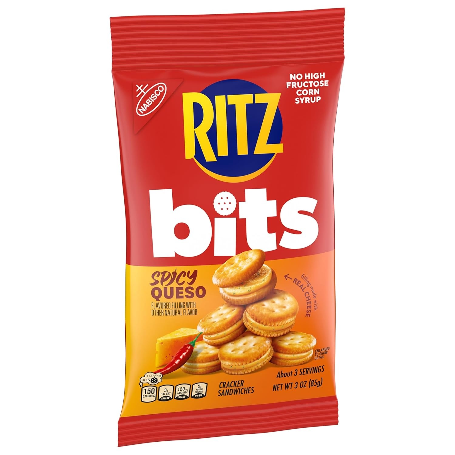 image:imageRITZ Bits Spicy Queso Cheese Sandwich Crackers Snacks for Kids and Adults Lunch Snacks 123 oz Bags
