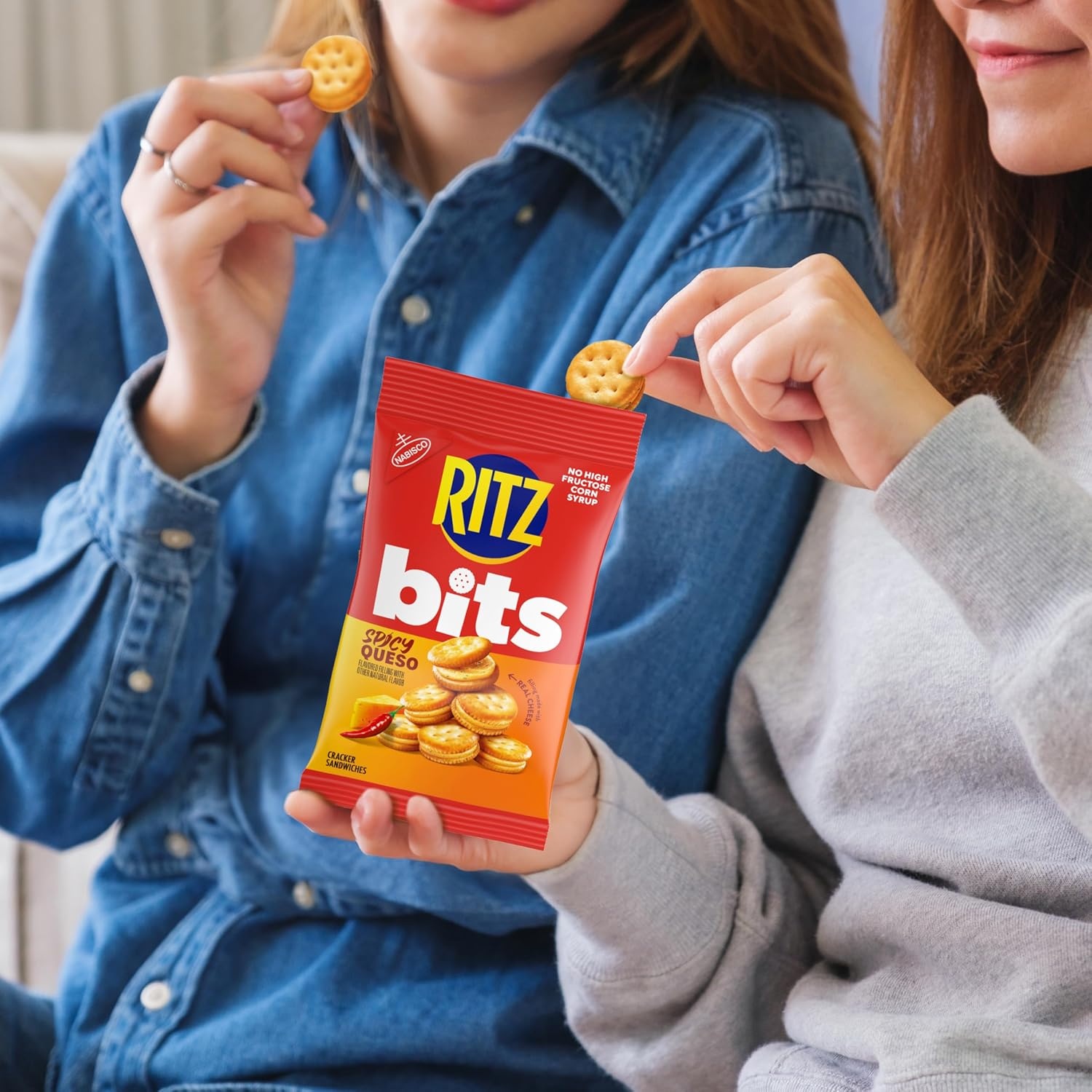 image:imageRITZ Bits Spicy Queso Cheese Sandwich Crackers Snacks for Kids and Adults Lunch Snacks 123 oz Bags