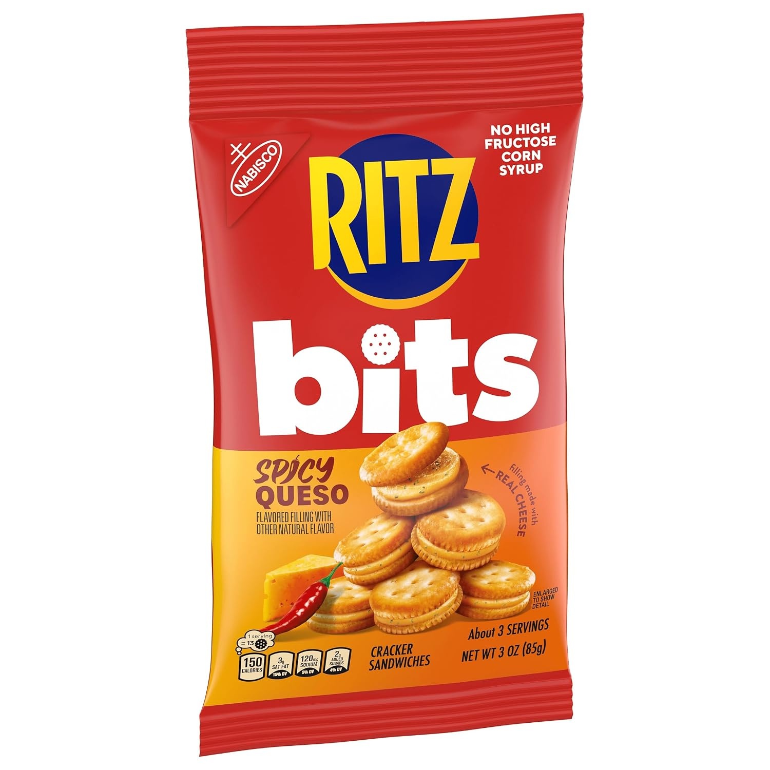 image:imageRITZ Bits Spicy Queso Cheese Sandwich Crackers Snacks for Kids and Adults Lunch Snacks 3 oz