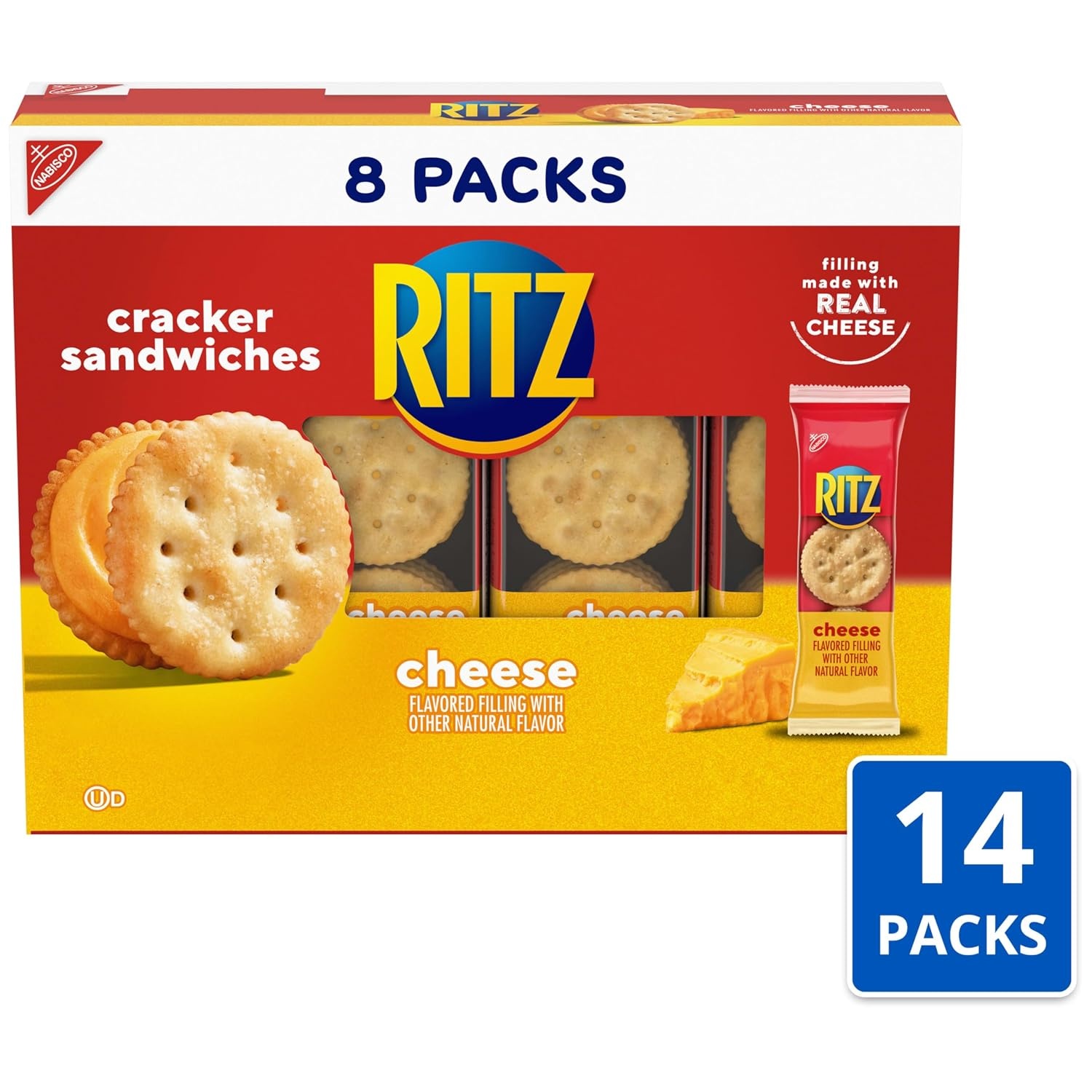 image:imageRITZ Cheese Sandwich Crackers Lunch Snacks 112 Snack Packs 14 Boxes 6 Crackers Per Pack