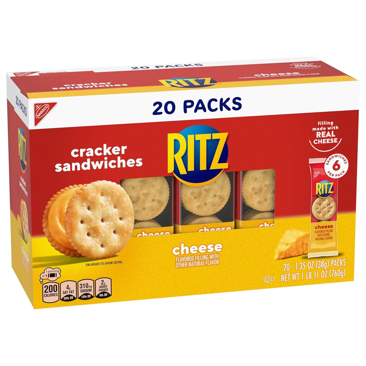 image:imageRITZ Cheese Sandwich Crackers Lunch Snacks 20 Snack Packs 6 Crackers Per Pack27 Ounce Pack of 2