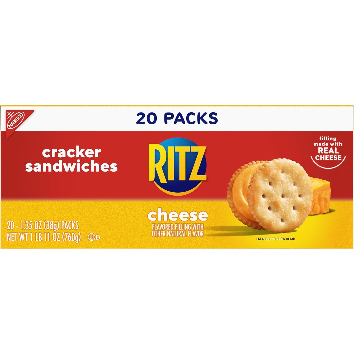 image:imageRITZ Cheese Sandwich Crackers Lunch Snacks 20 Snack Packs 6 Crackers Per Pack27 Ounce Pack of 2