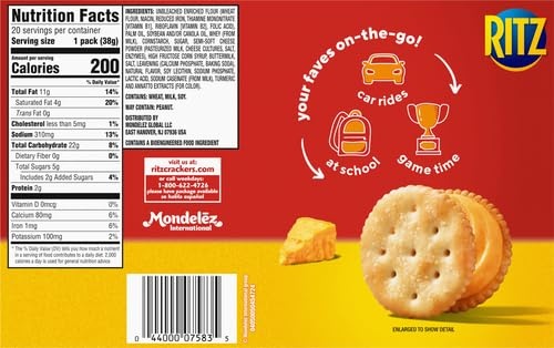 image:imageRITZ Cheese Sandwich Crackers Lunch Snacks 20 Snack Packs 6 Crackers Per Pack27 Ounce Pack of 2
