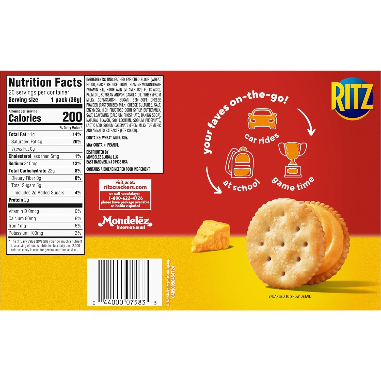 image:imageRITZ Cheese Sandwich Crackers Lunch Snacks 20 Snack Packs 6 Crackers Per Pack27 Ounce Pack of 2