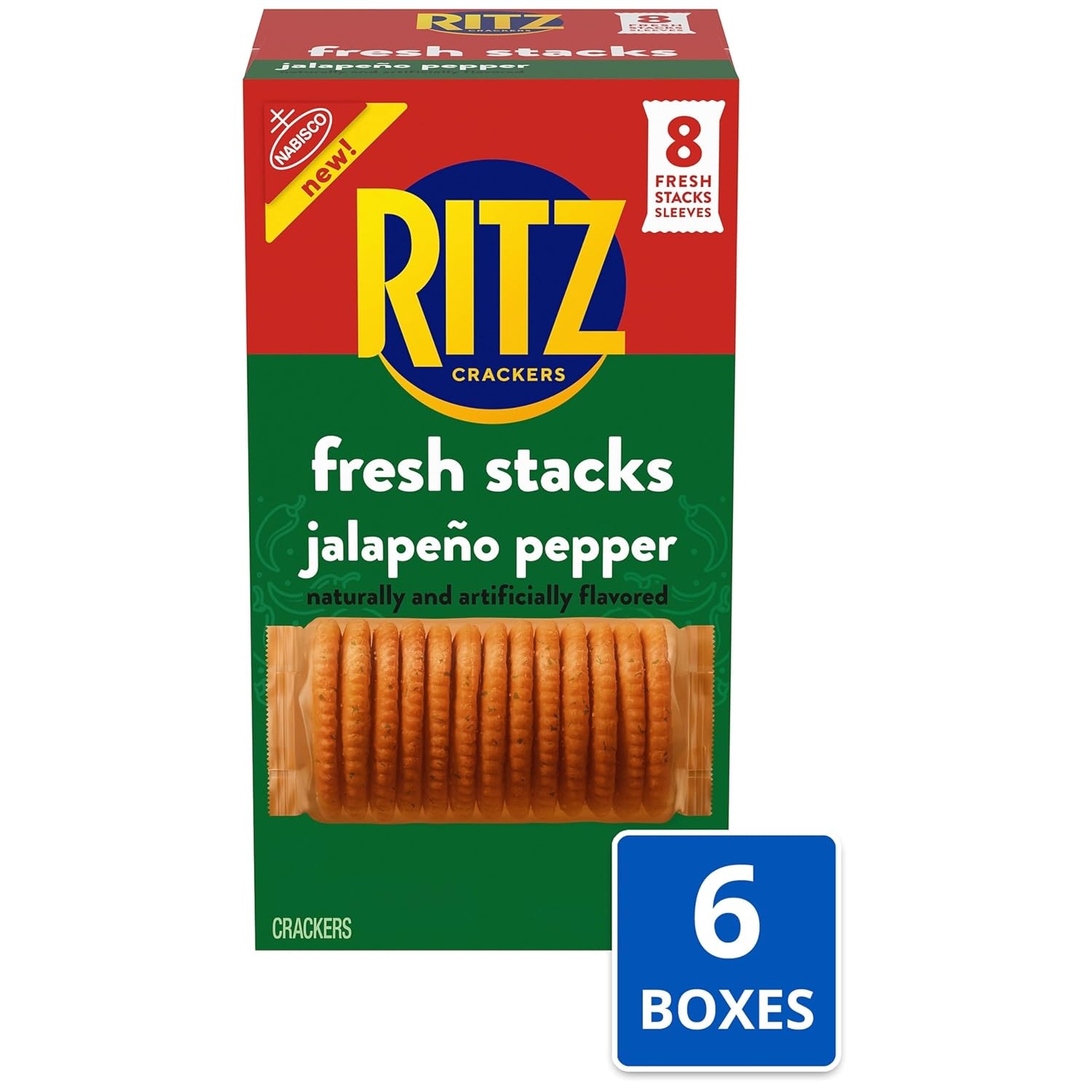 image:imageRITZ Fresh Stacks Jalapeno Pepper Crackers Bulk Travel Snacks 6 Boxes 48 Multi Snack Packs