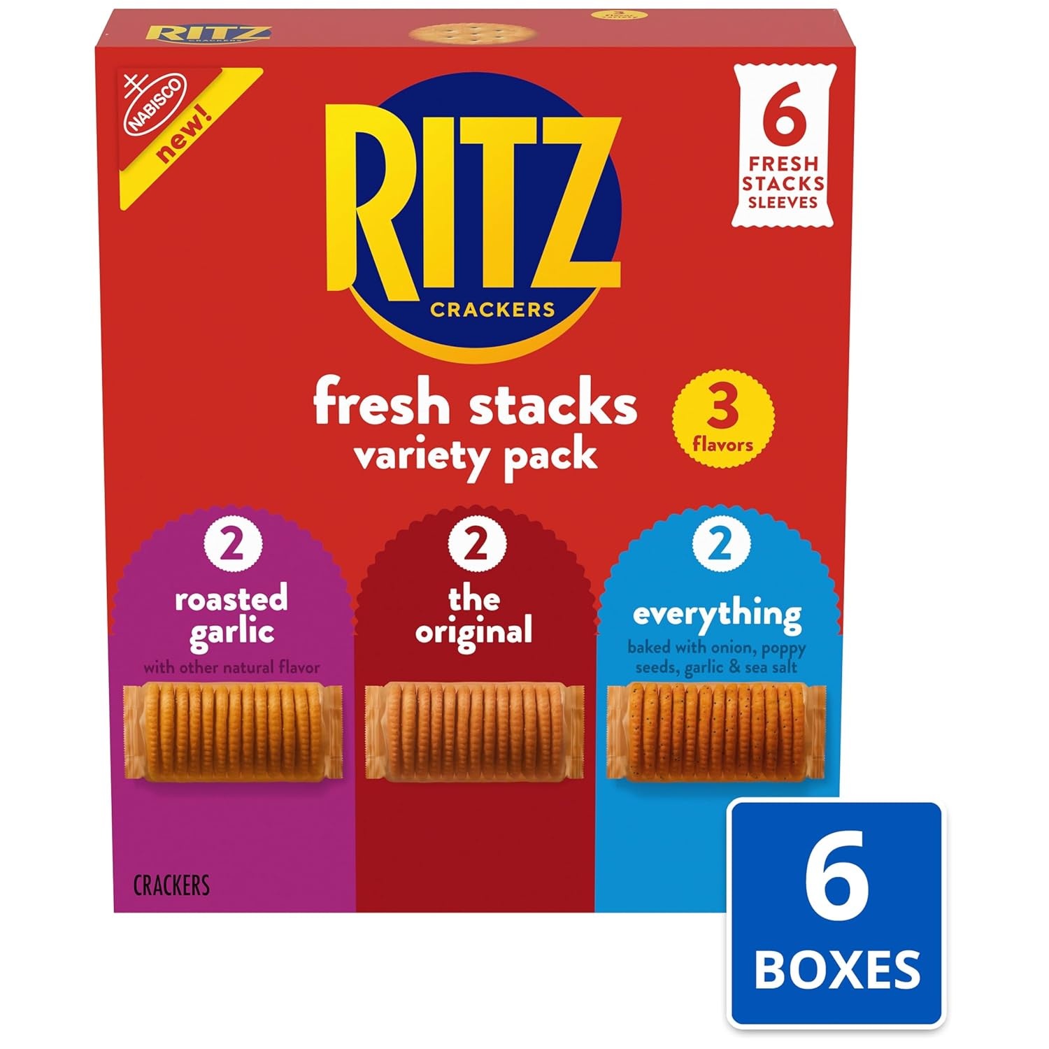 image:imageRITZ Fresh Stacks Original Everything and Garlic Butter Crackers Variety Pack Bulk Travel Snacks 6 Boxes 36 Multi Snack Packs