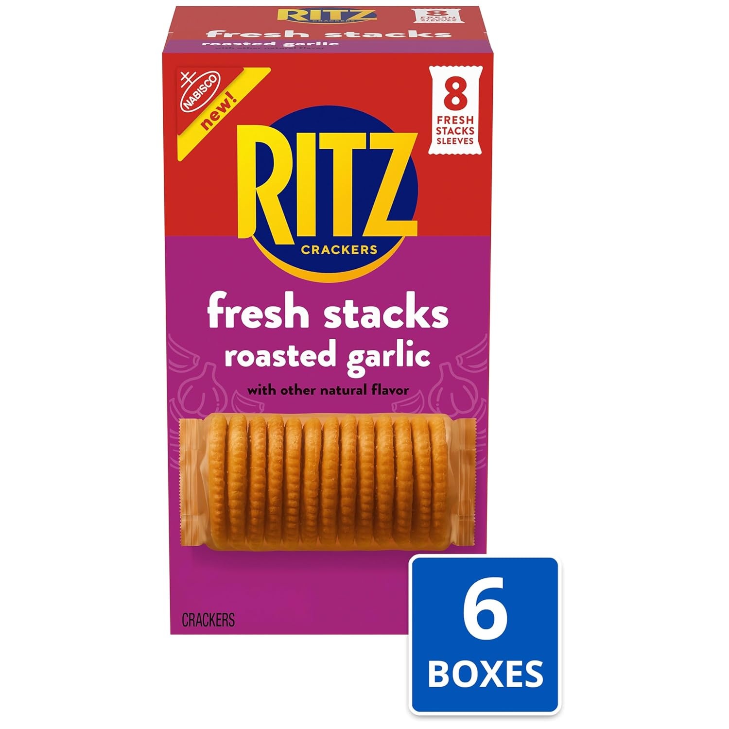 image:imageRITZ Fresh Stacks Roasted Garlic Crackers Bulk Travel Snacks 6 Boxes 48 Multi Snack Packs