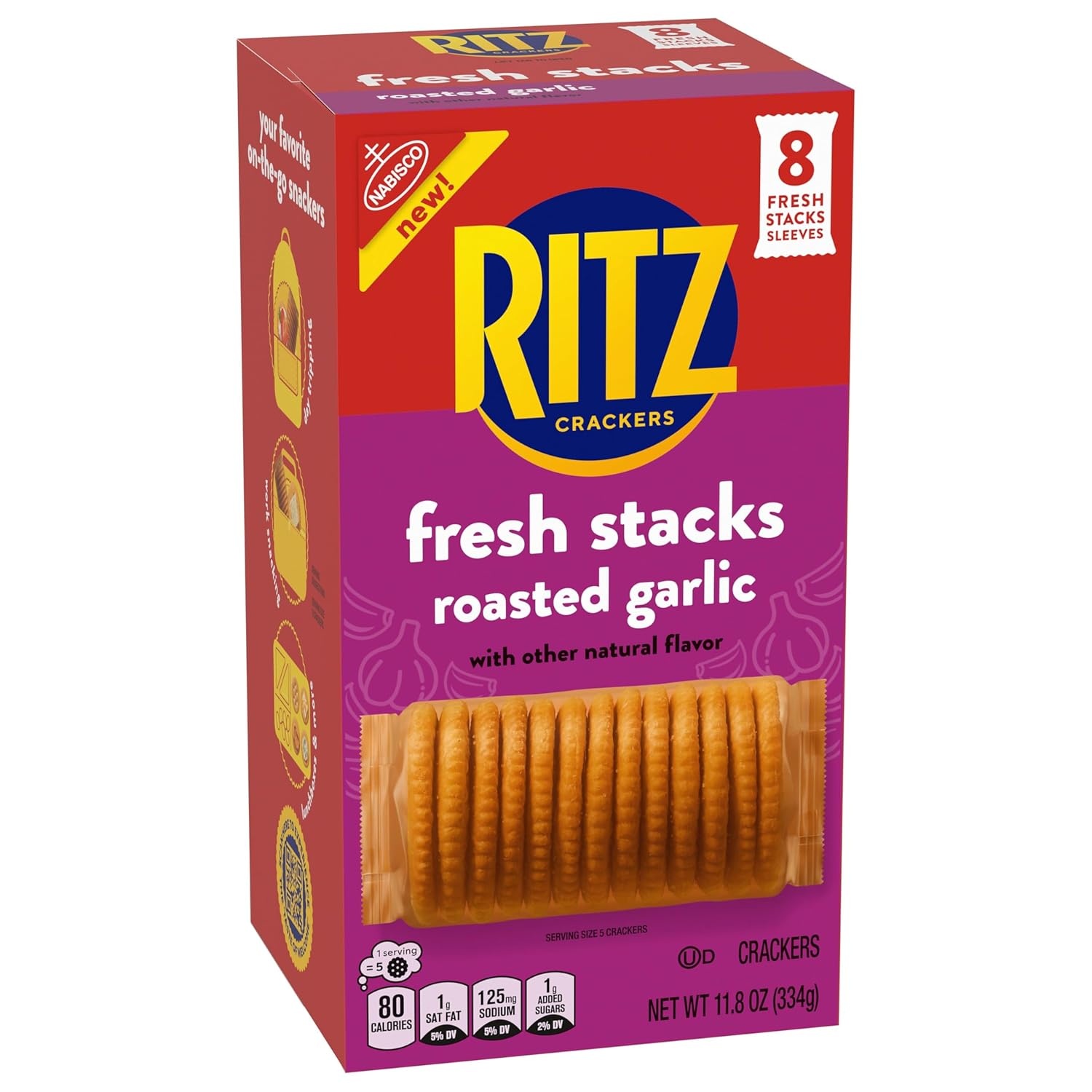 image:imageRITZ Fresh Stacks Savory Onion Crackers Travel Snacks 115 oz 8 Multi Snack PacksRoasted Garlic