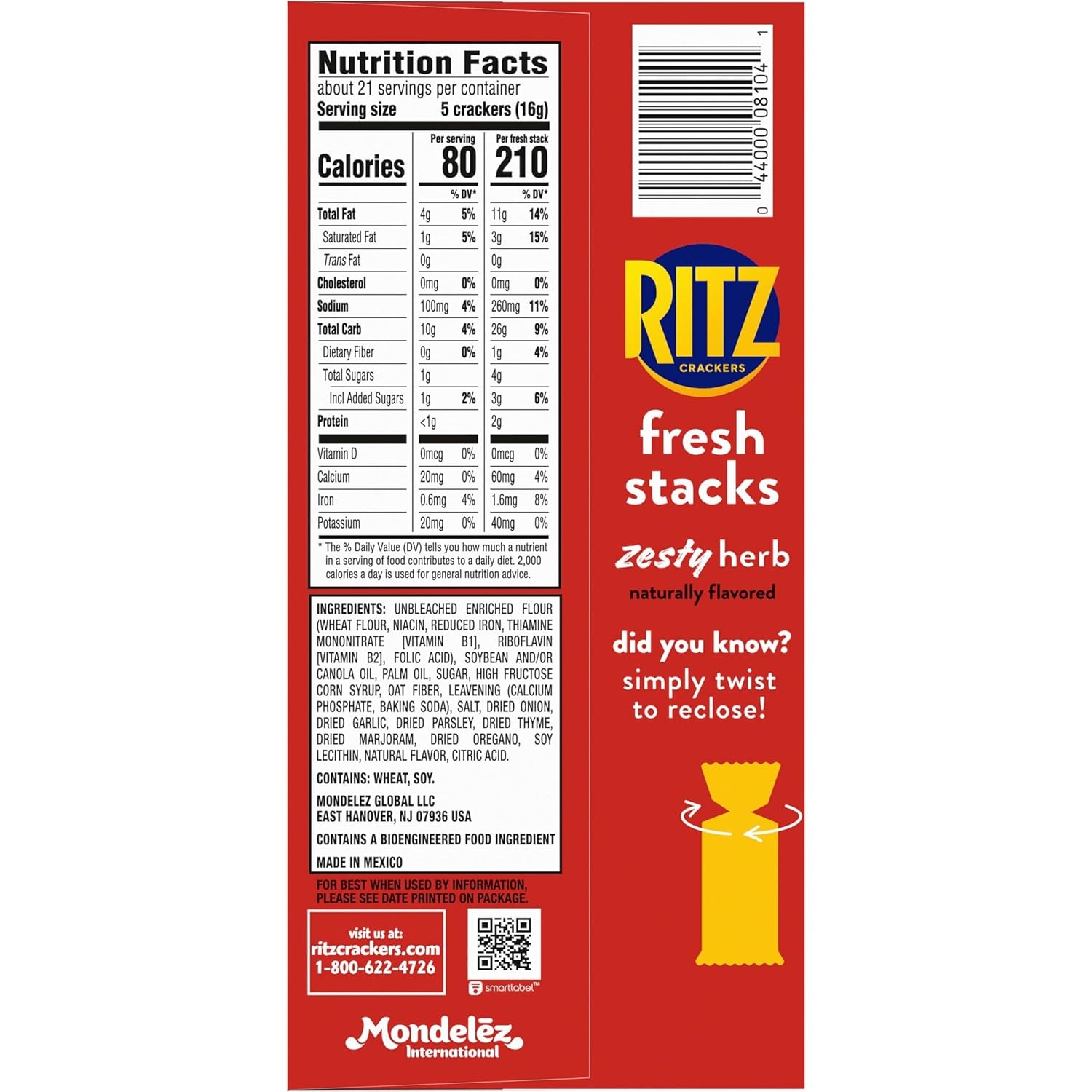 image:imageRITZ Fresh Stacks Savory Onion Crackers Travel Snacks 115 oz 8 Multi Snack PacksZesty Herb