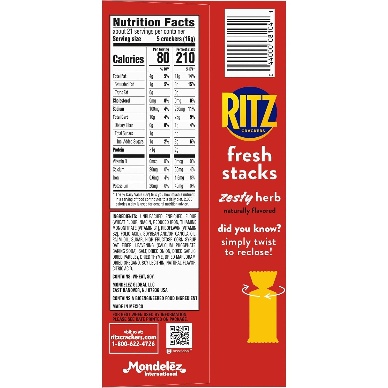 image:imageRITZ Fresh Stacks Savory Onion Crackers Travel Snacks 115 oz 8 Multi Snack PacksZesty Herb