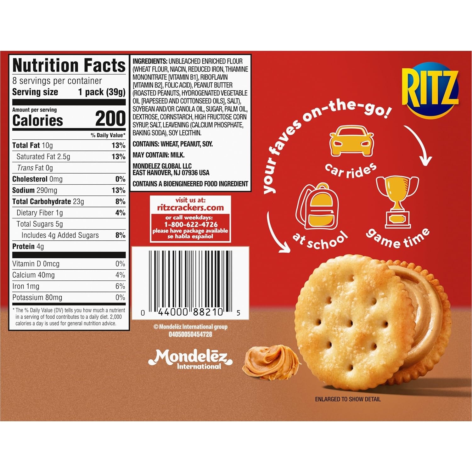 image:imageRITZ Peanut Butter Sandwich Crackers Lunch Snacks 112 Snack Packs 14 Boxes 6 Crackers Per Pack034 Ounce Pack of 32