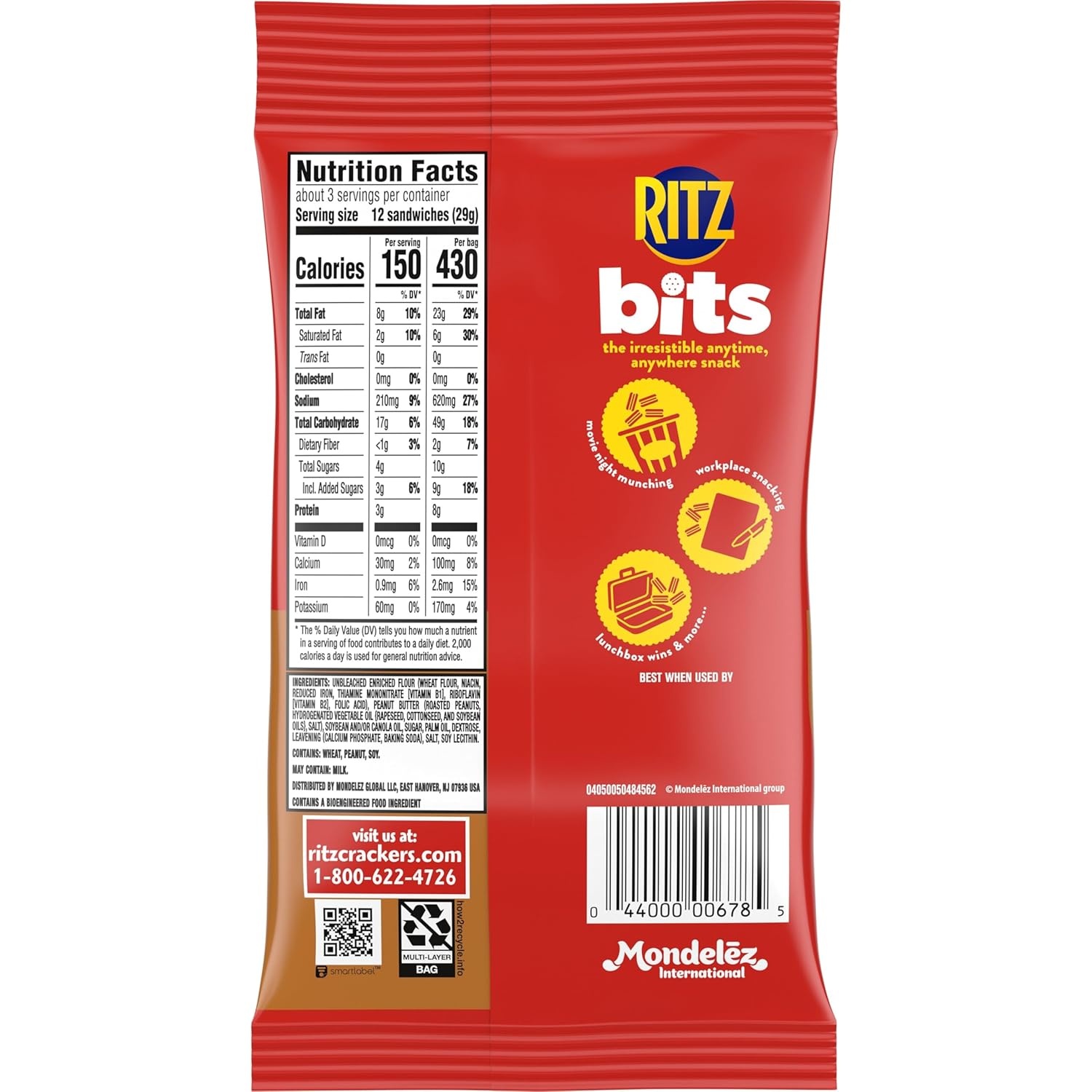 image:imageRITZ Peanut Butter Sandwich Crackers Lunch Snacks 48 Snack Packs 6 Boxes 6 Crackers Per PackPeanut butter