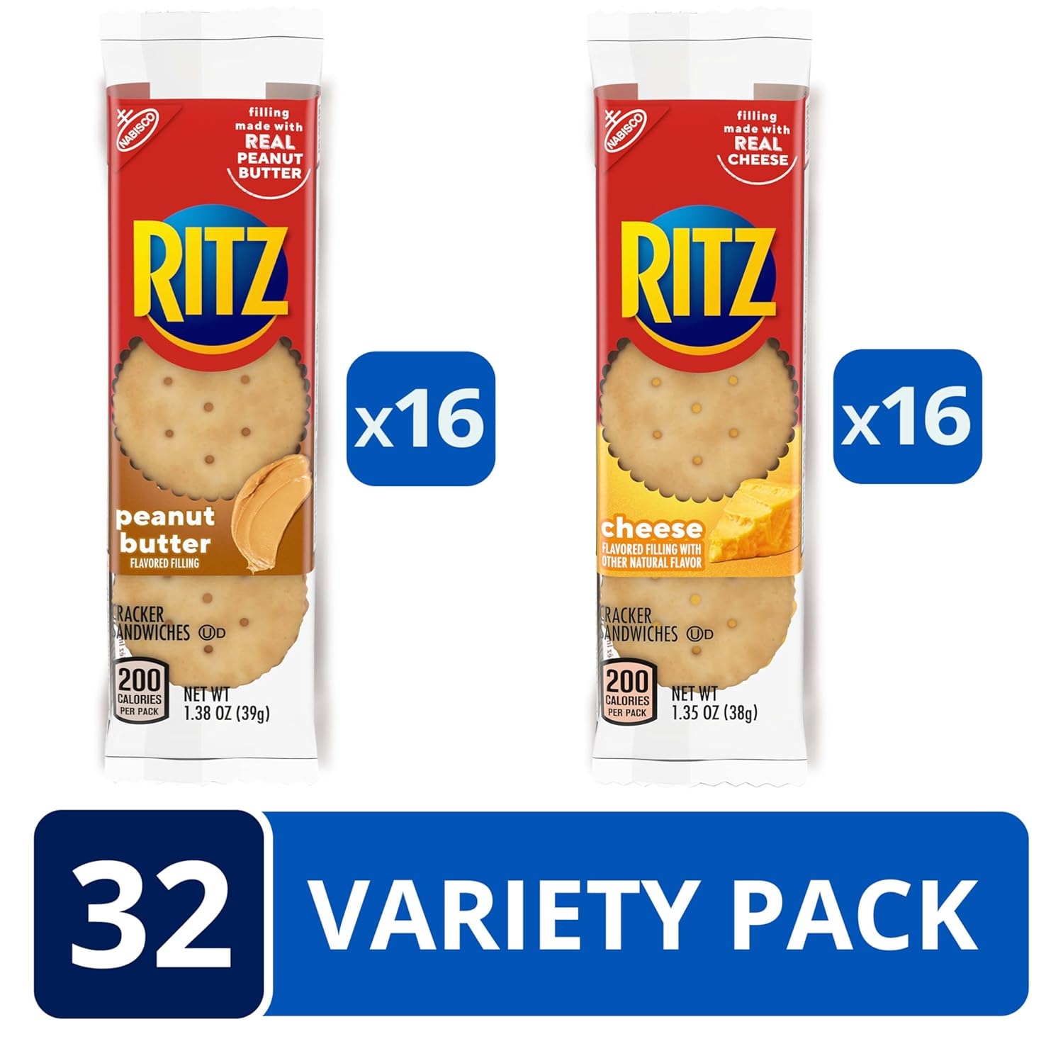 image:imageRITZ Peanut Butter and Cheese Sandwich Crackers Variety Pack Lunch Snacks 32 Snack Packs 6 Crackers Per Pack4368 Ounce Pack of 1