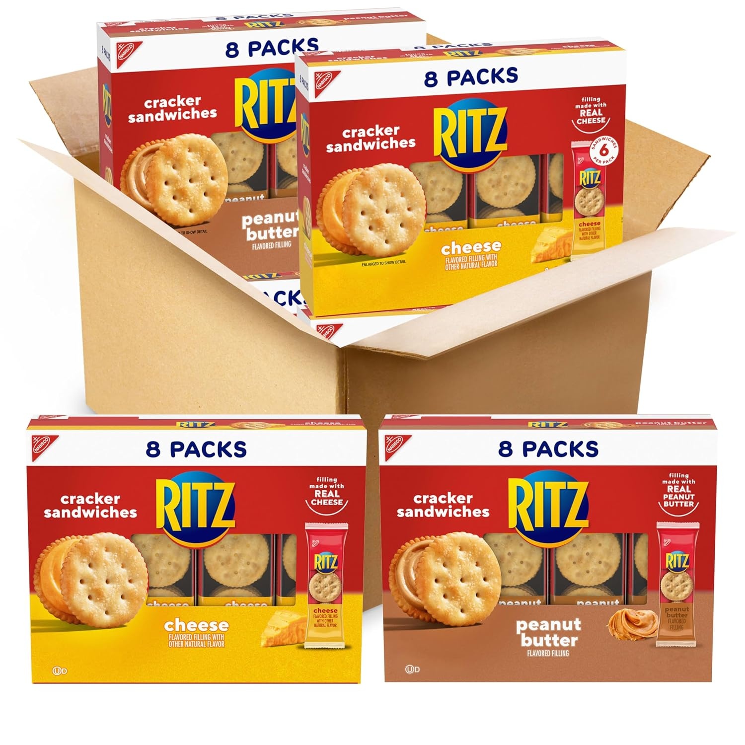 image:imageRITZ Peanut Butter and Cheese Sandwich Crackers Variety Pack Lunch Snacks 32 Snack Packs 6 Crackers Per Pack4368 Ounce Pack of 2