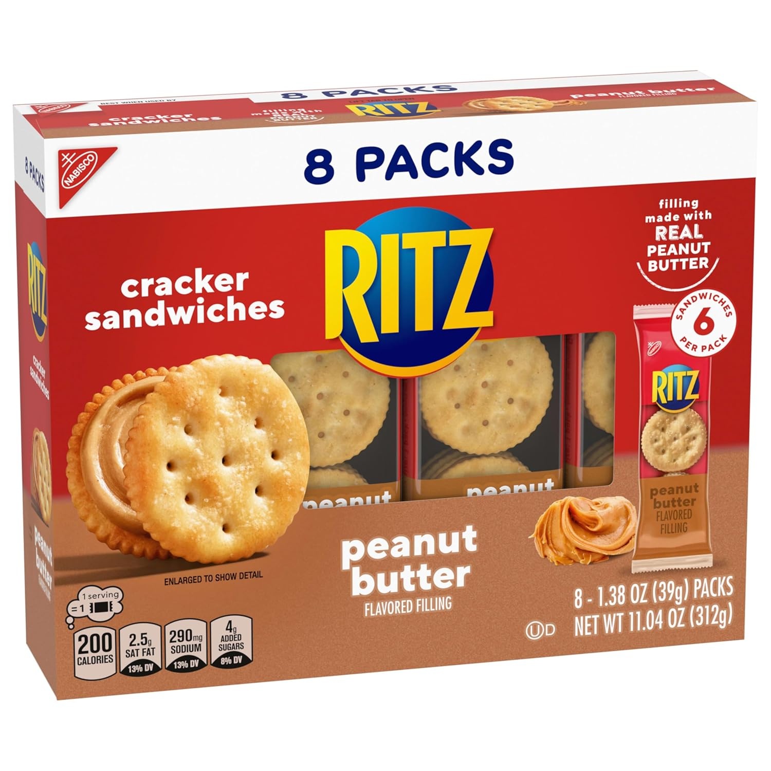 image:imageRITZ Peanut Butter and Cheese Sandwich Crackers Variety Pack Lunch Snacks 32 Snack Packs 6 Crackers Per Pack4368 Ounce Pack of 2