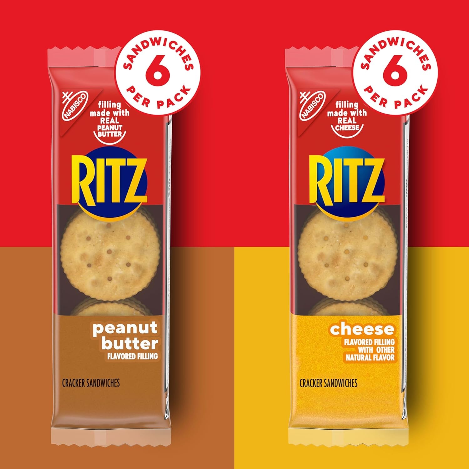 image:imageRITZ Peanut Butter and Cheese Sandwich Crackers Variety Pack Lunch Snacks 32 Snack Packs 6 Crackers Per Pack4368 Ounce Pack of 2