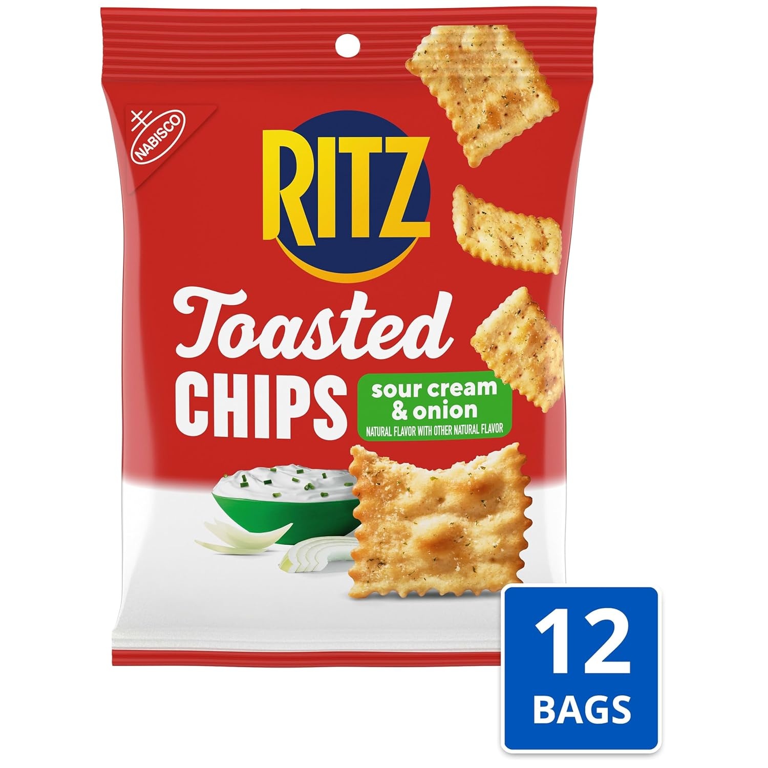 image:imageRITZ Toasted Chips Sour Cream and Onion Crackers Bulk Individual Snacks 12 Snack Packs