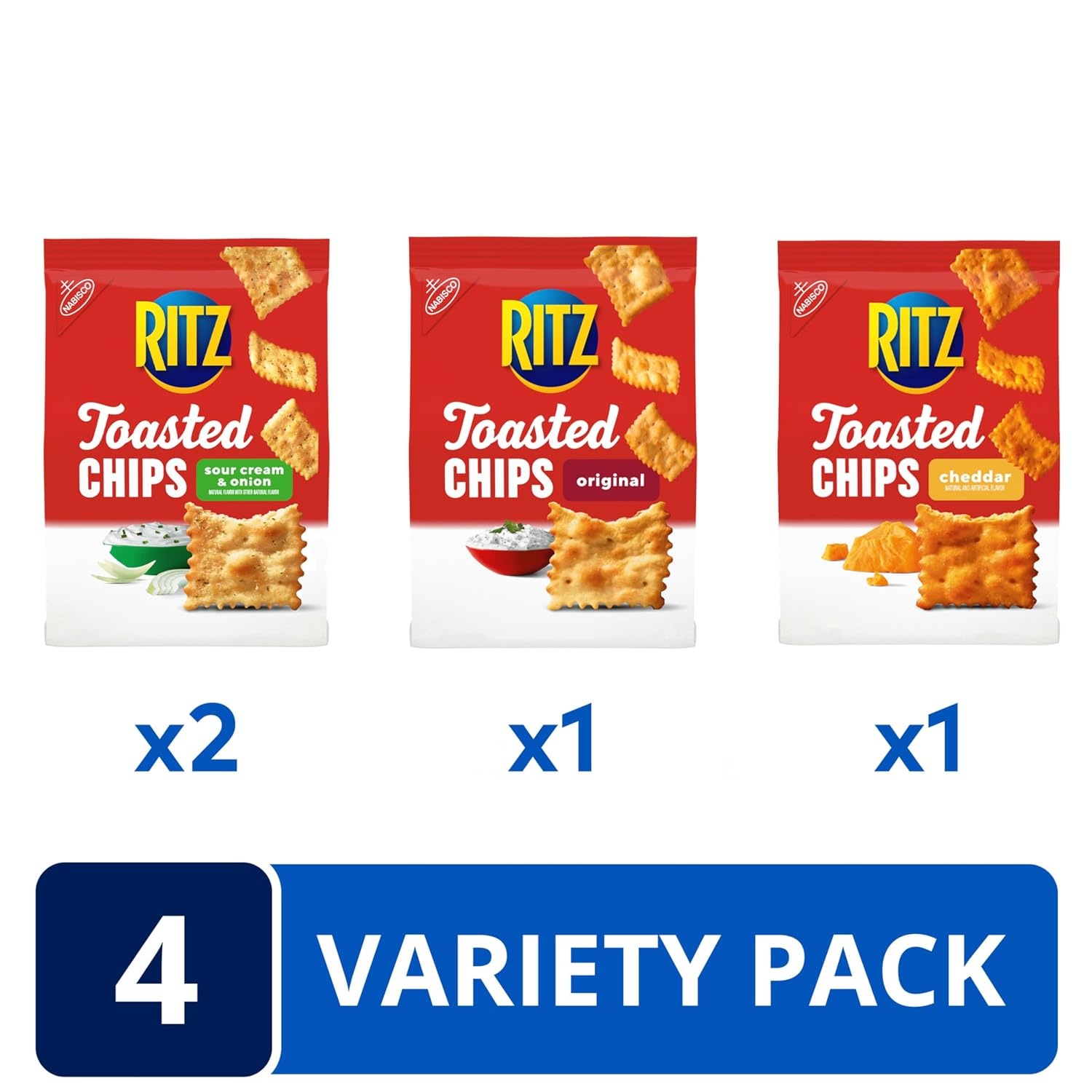 image:imageRITZ Toasted Chips Variety Pack Cheddar Sour Cream and Onion and Original Crackers Party Snacks Bulk Snacks 4 Bags