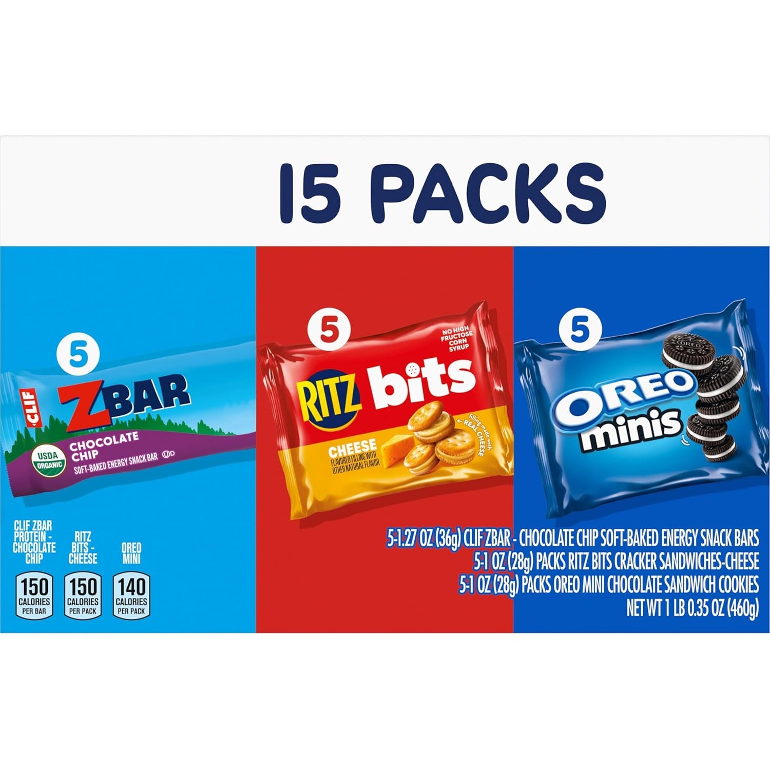 image:imageZbar Chocolate Chip SoftBaked Energy Snack Bars RITZ Bits Cheese Sandwich Crackers and OREO Minis Chocolate Sandwich Cookies On the Go Snacks Variety Pack 15 Count
