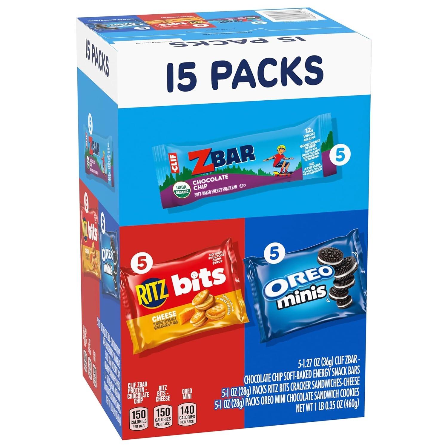 image:imageZbar Chocolate Chip SoftBaked Energy Snack Bars RITZ Bits Cheese Sandwich Crackers and OREO Minis Chocolate Sandwich Cookies On the Go Snacks Variety Pack 15 Count