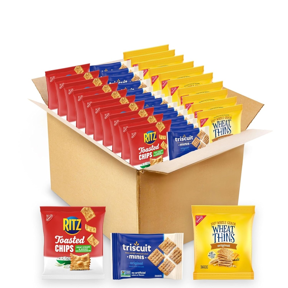 image:imageNabisco Cracker Variety Pack RITZ Toasted Chips Wheat Thins Snacks Whole Grain Wheat Crackers and Triscuit Minis Whole Grain Wheat Vegan Crackers 40 Snack Packs151 Ounce Pack of 40