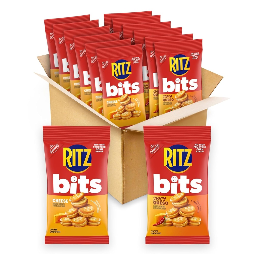 image:imageRITZ Bits Cheese and Spicy Queso Cheese Sandwich Crackers Variety Pack Snacks for Kids and Adults Lunch Snacks 123 oz Bags