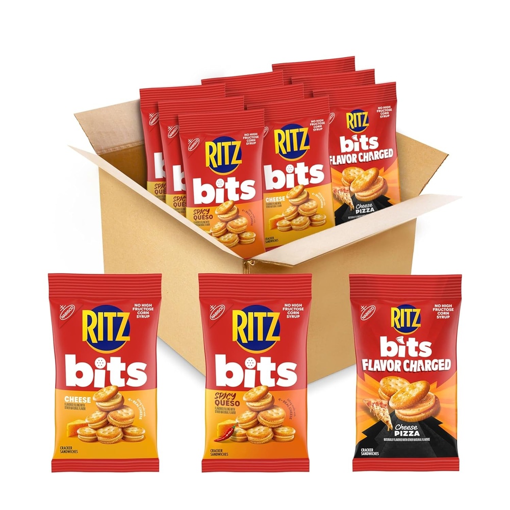 image:imageRITZ Bits Flavor Charged Sandwich Crackers Variety Pack Snacks for Kids and Adults Lunch Snacks 93 oz Bags