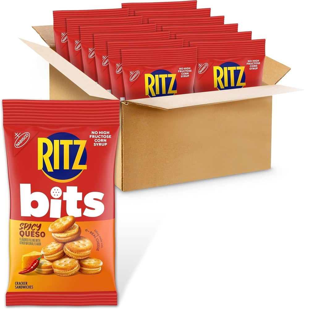 image:imageRITZ Bits Spicy Queso Cheese Sandwich Crackers Snacks for Kids and Adults Lunch Snacks 123 oz Bags