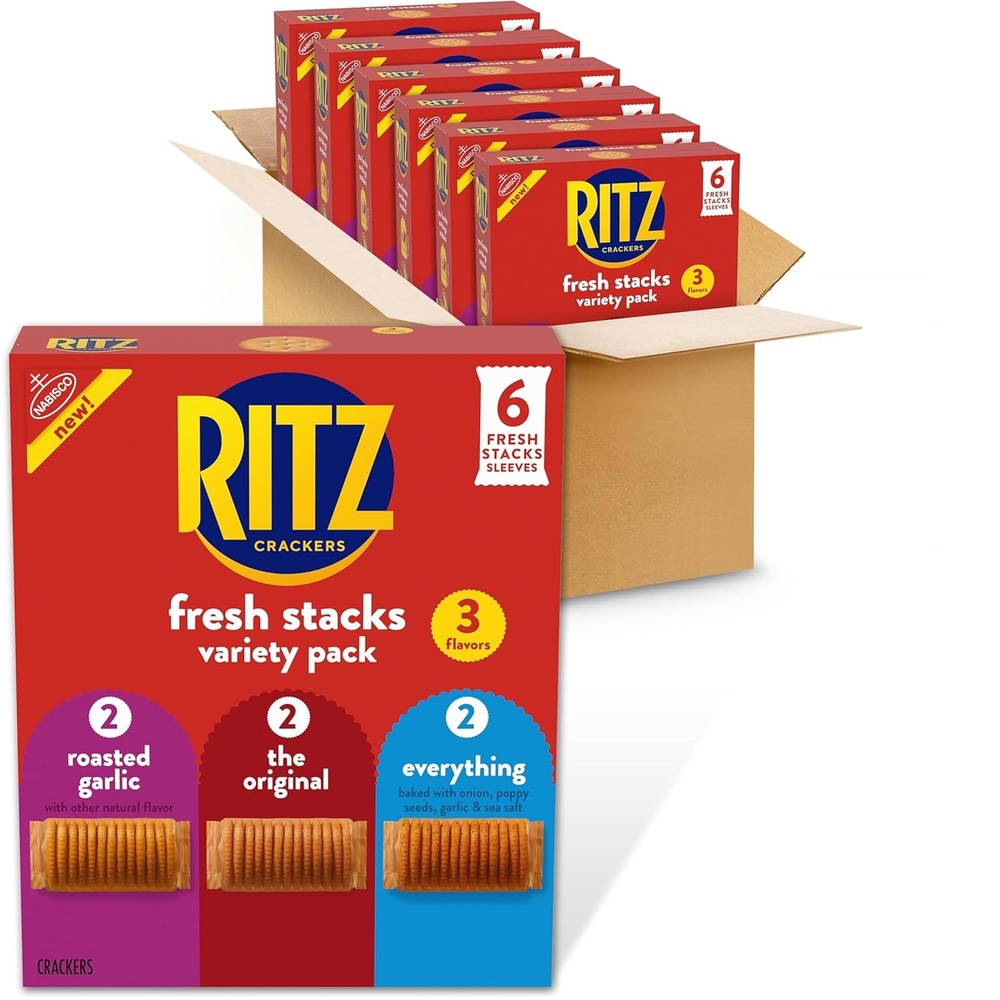 image:imageRITZ Fresh Stacks Original Everything and Garlic Butter Crackers Variety Pack Bulk Travel Snacks 6 Boxes 36 Multi Snack Packs