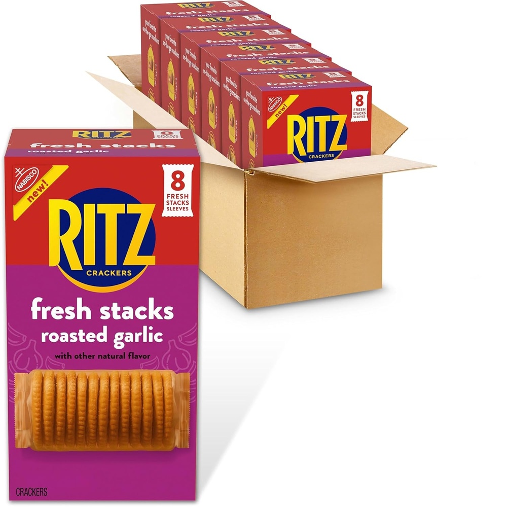 image:imageRITZ Fresh Stacks Roasted Garlic Crackers Bulk Travel Snacks 6 Boxes 48 Multi Snack Packs